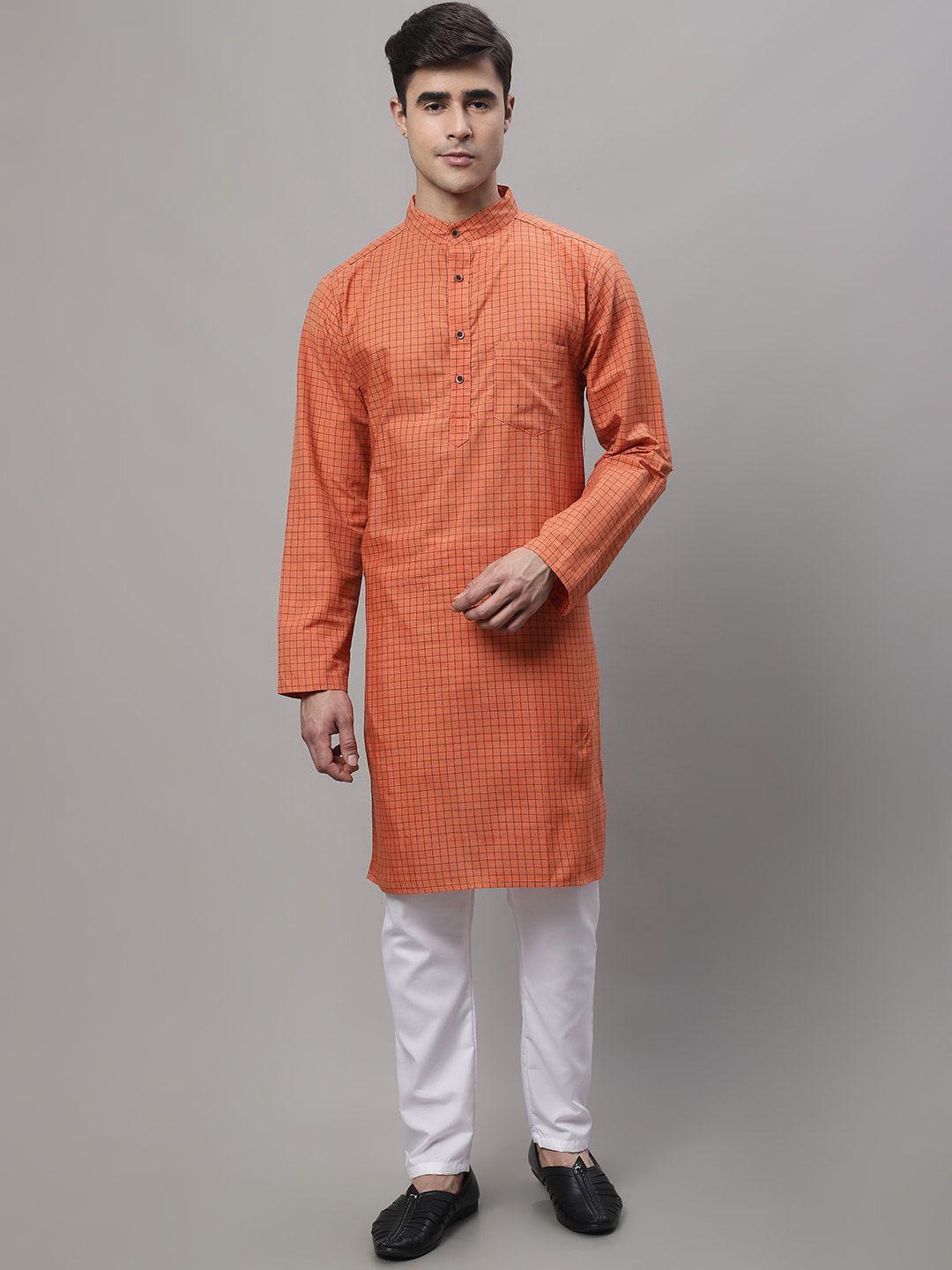 aarsha checked mandarin collar pure cotton kurta