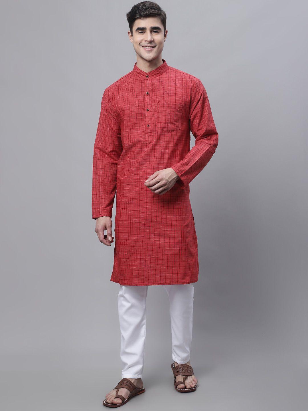 aarsha mandarin collar checked cotton kurta