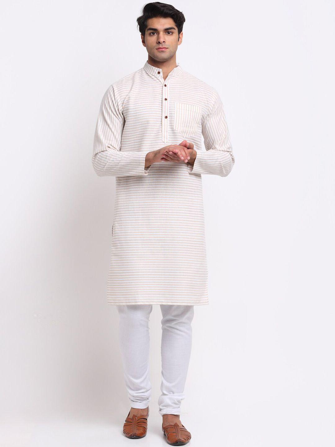 aarsha men brown & white striped pure cotton kurta