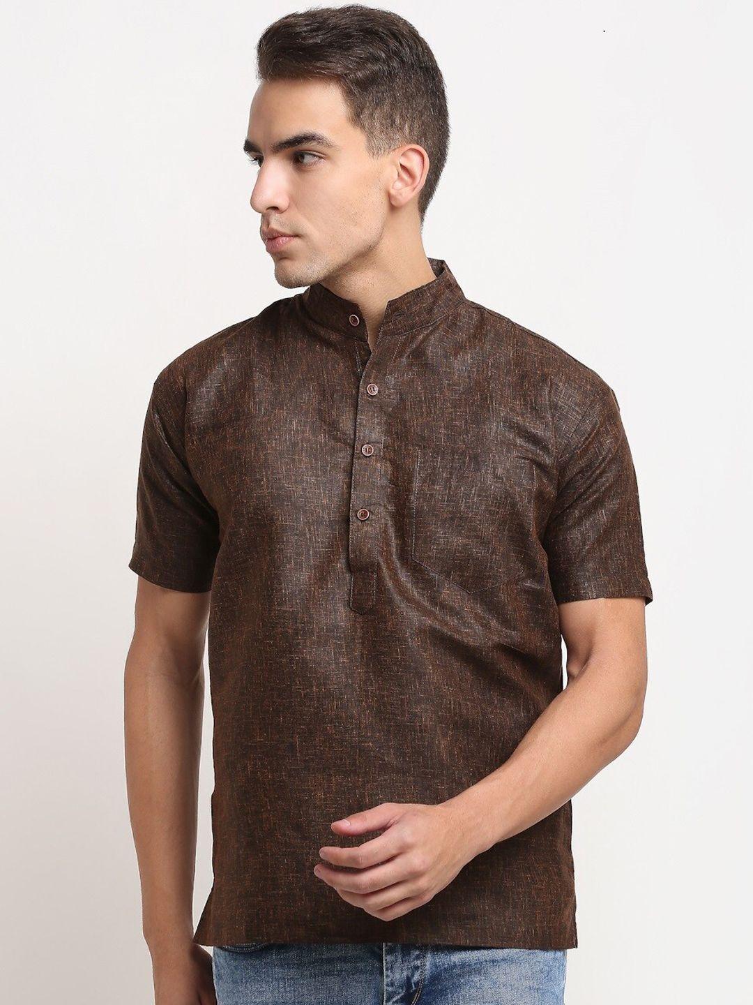 aarsha men brown solid pure cotton kurta