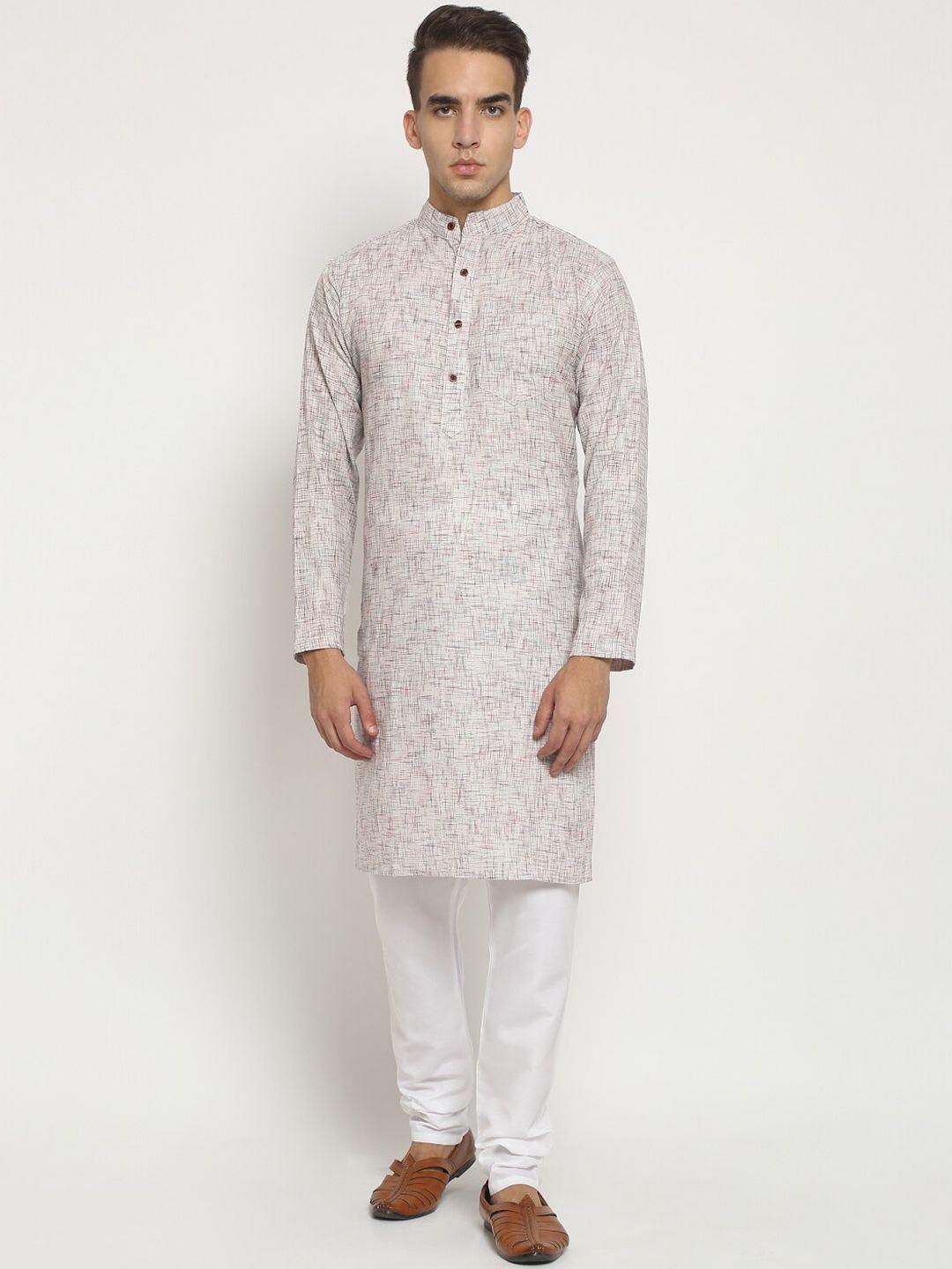 aarsha men grey woven design pure cotton kurta