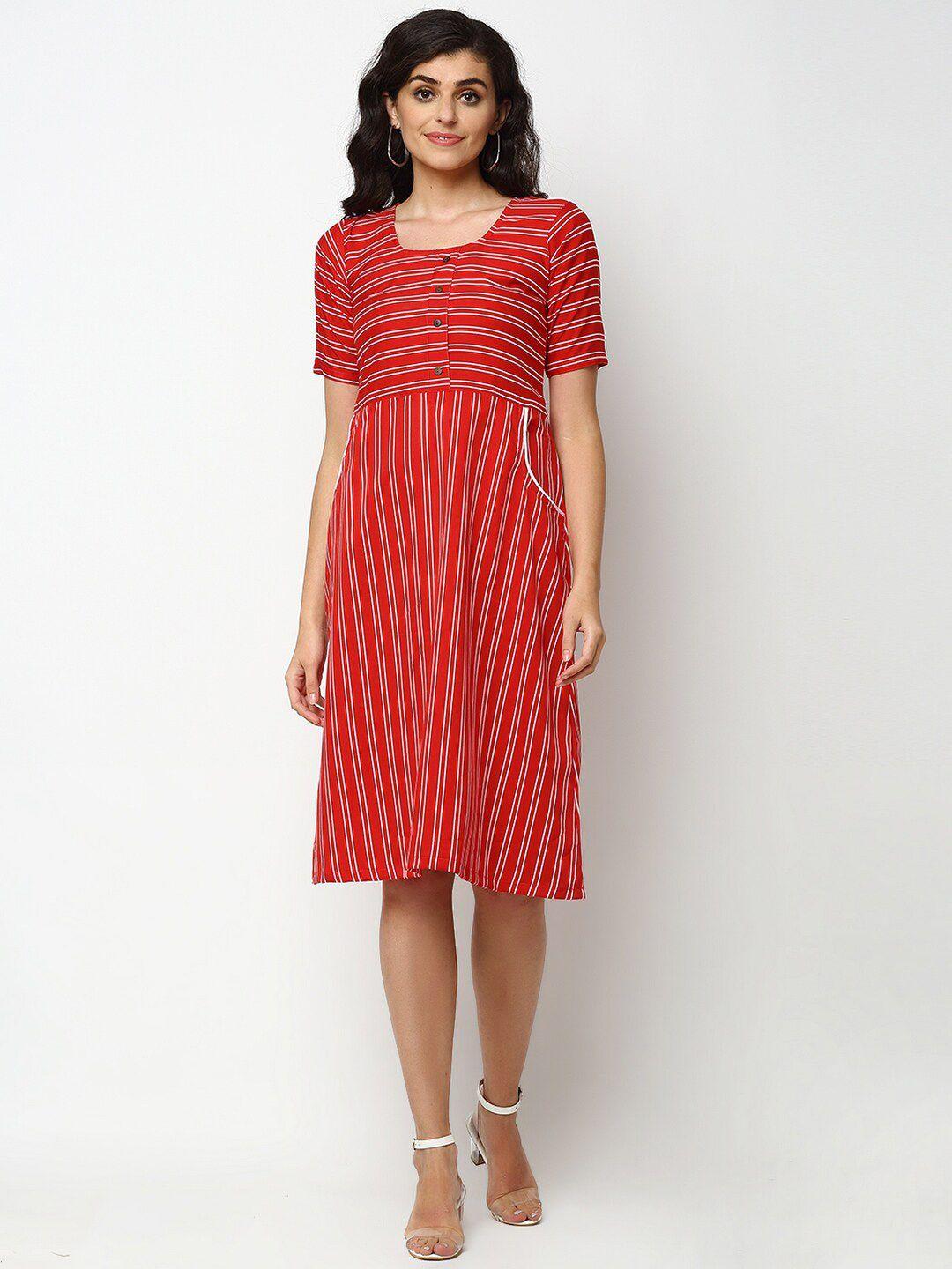 aarsha red striped crepe dress