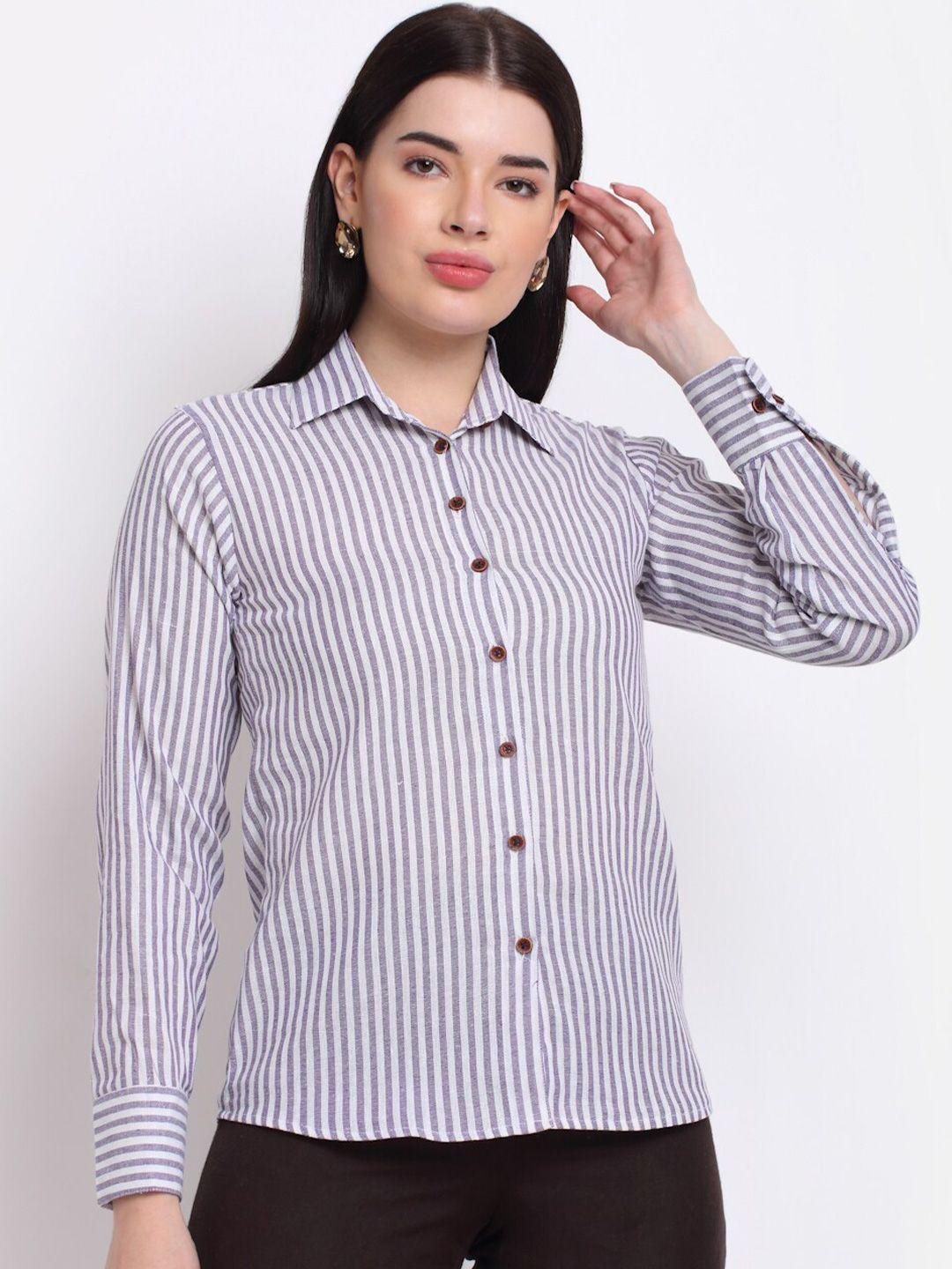 aarsha women purple striped pure cotton formal shirt