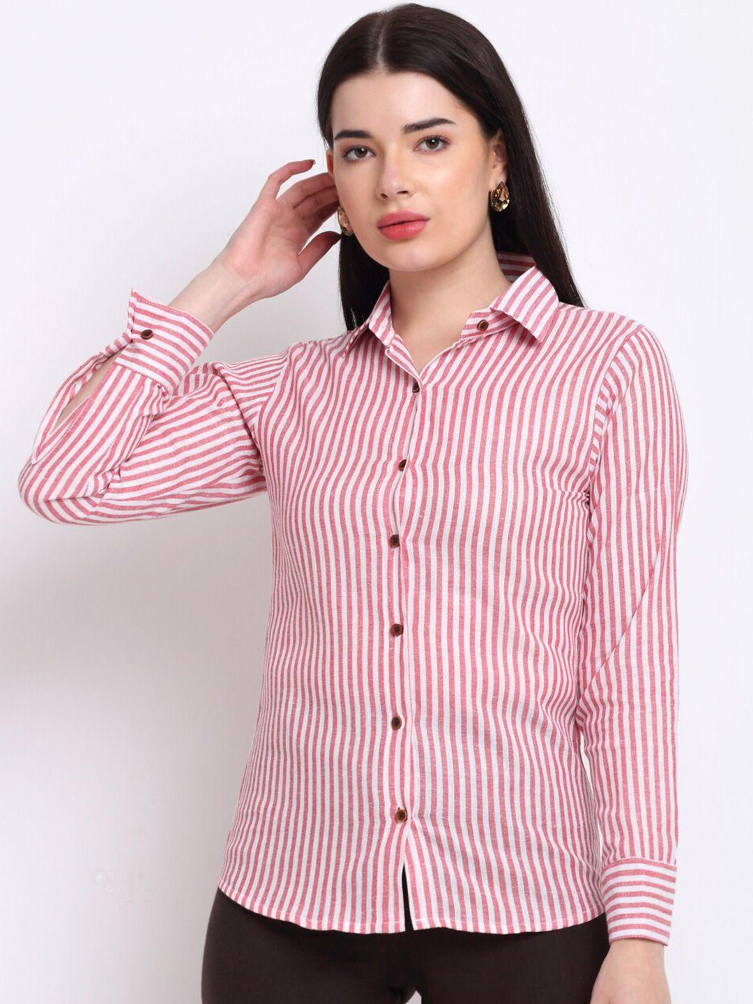 aarsha women red striped pure cotton formal shirt