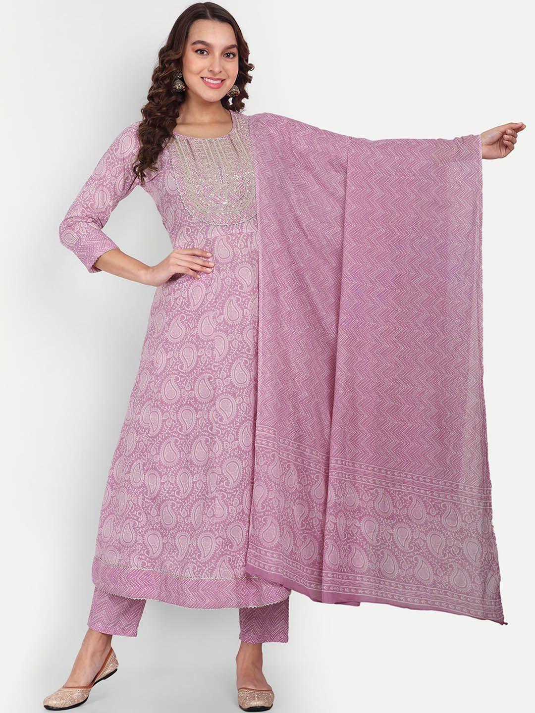 aarti fashion ethnic motifs embroidered pure cotton anarkali kurti with pyjamas & dupatta