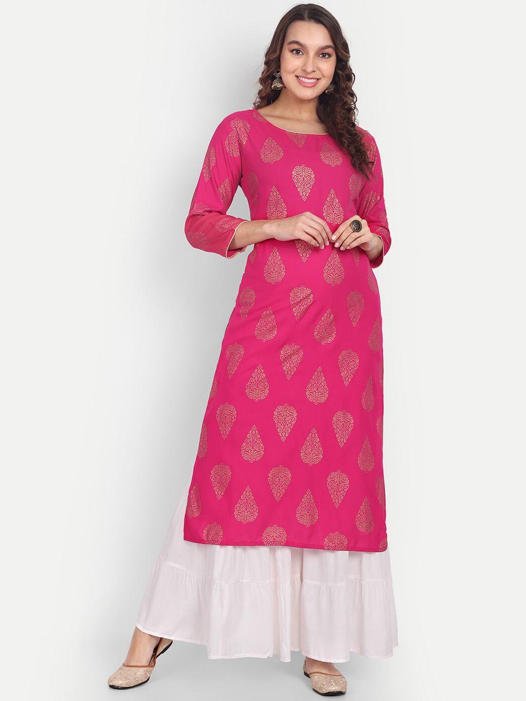 aarti fashion ethnic motifs printed block print pure cotton kurta with sharara