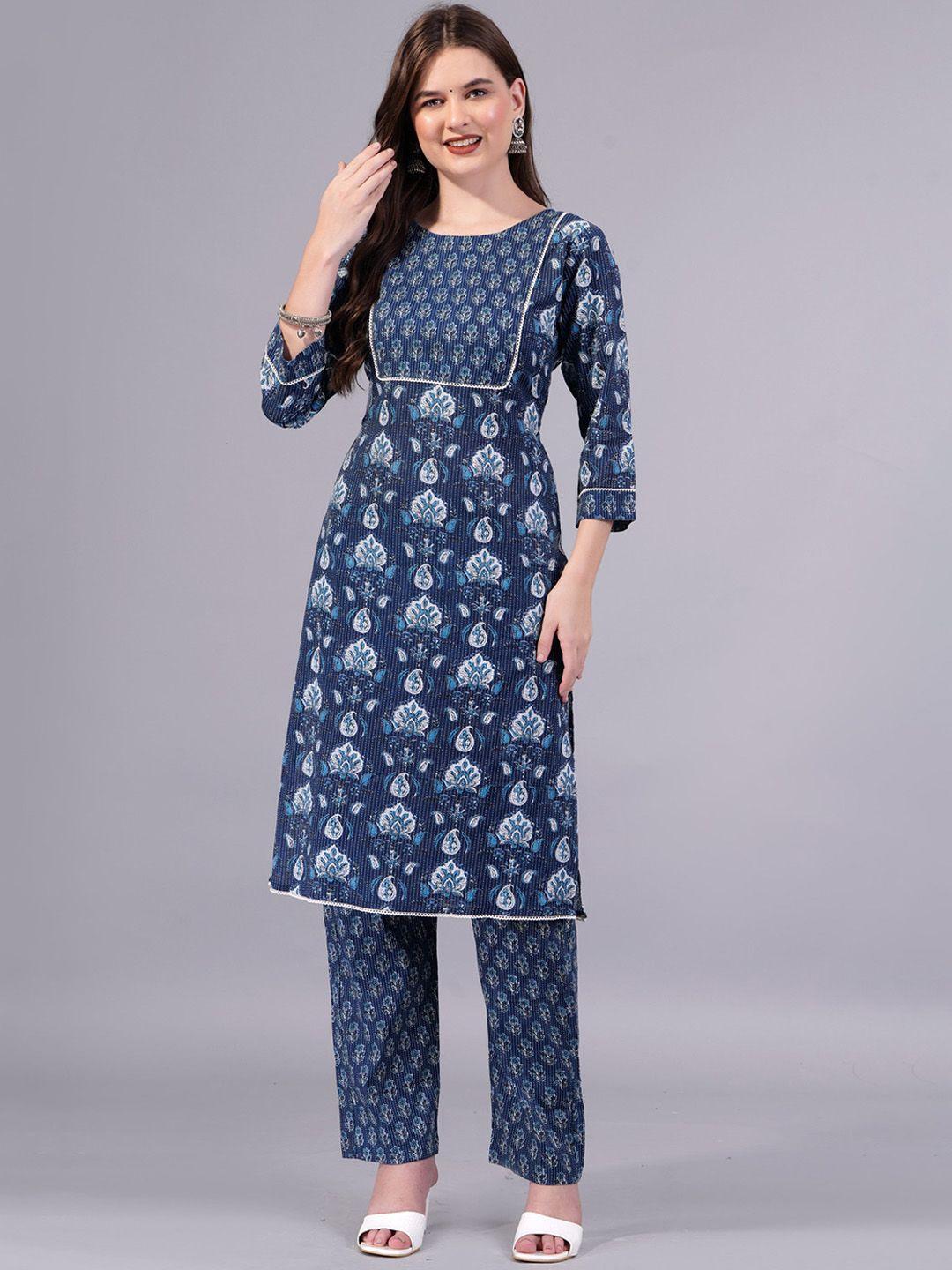 aarti fashion ethnic motifs printed gotta patti pure cotton kurta with trousers