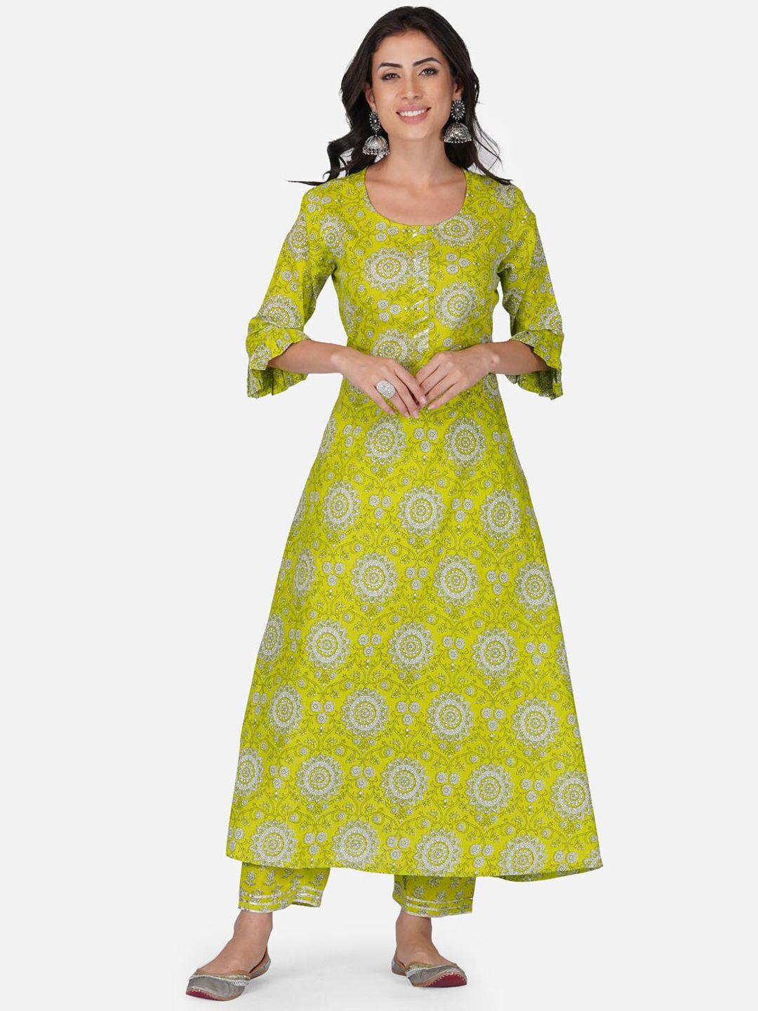 aarti fashion women ethnic motifs printed pure cotton kurta with trousers