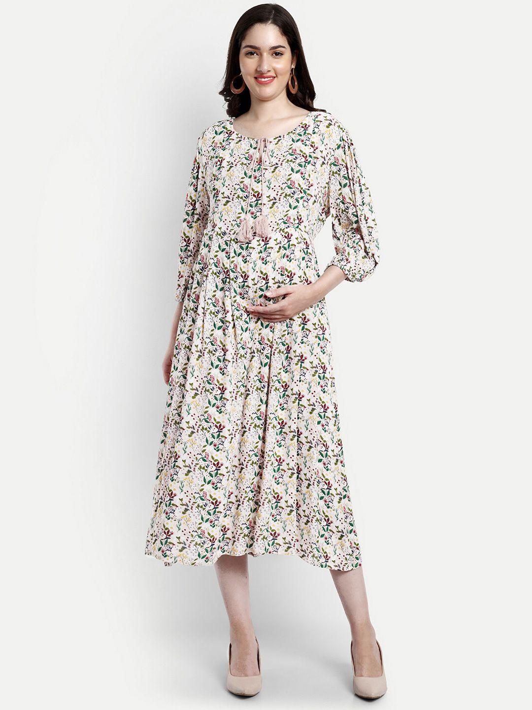 aaruvi ruchi verma floral printed tie-up neck maternity fit & flare midi dress