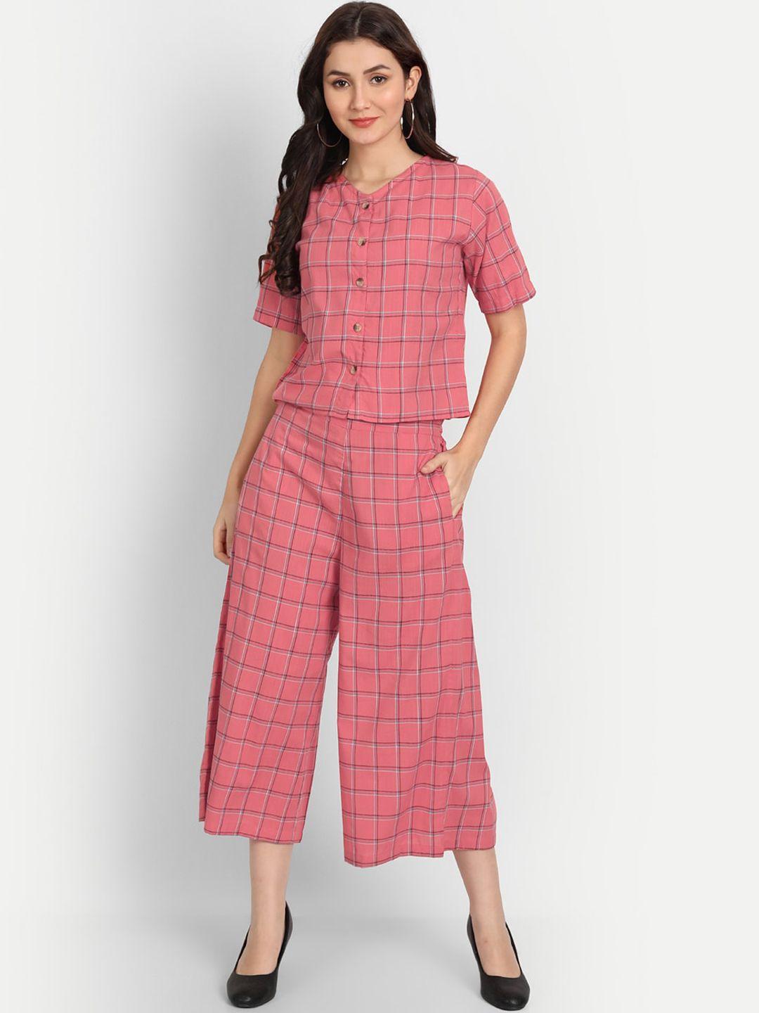 aaruvi ruchi verma women pink checked co-ords