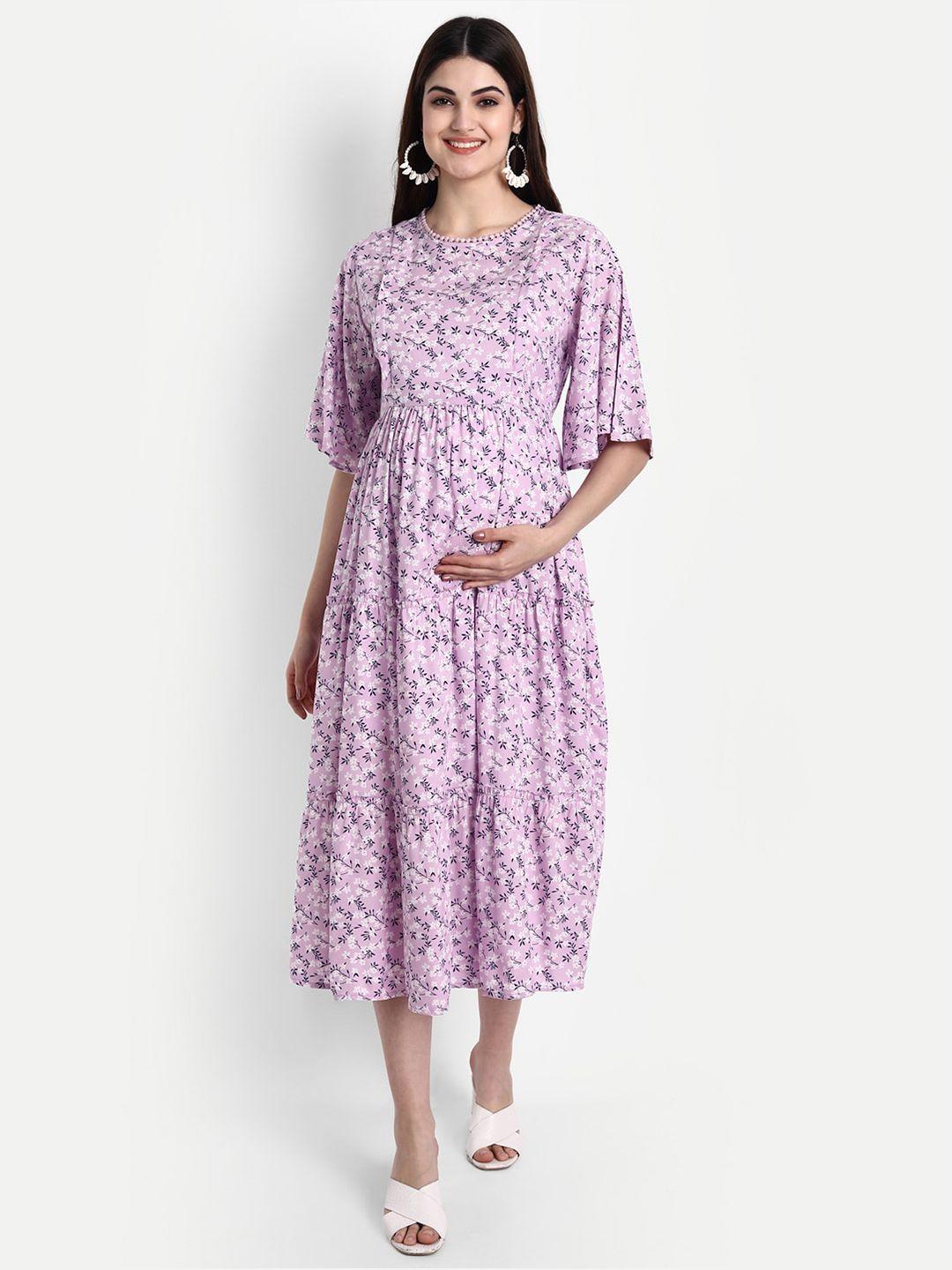 aaruvi ruchi verma women purple & white floral maternity midi dress