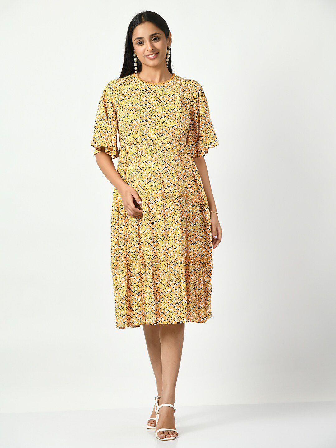 aaruvi ruchi verma yellow floral print flared sleeve maternity fit & flare dress