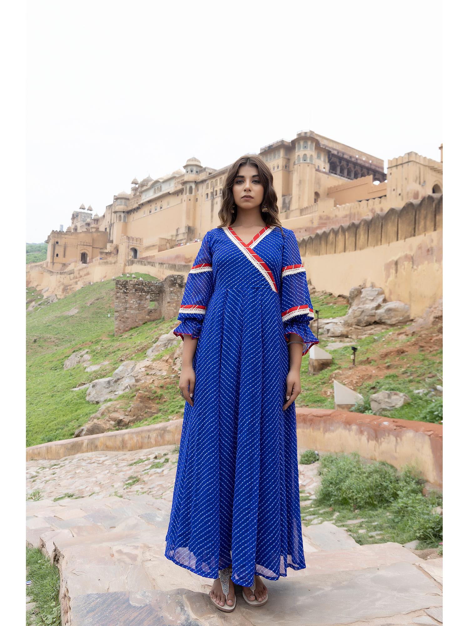 aarvi blue leheriya kurta