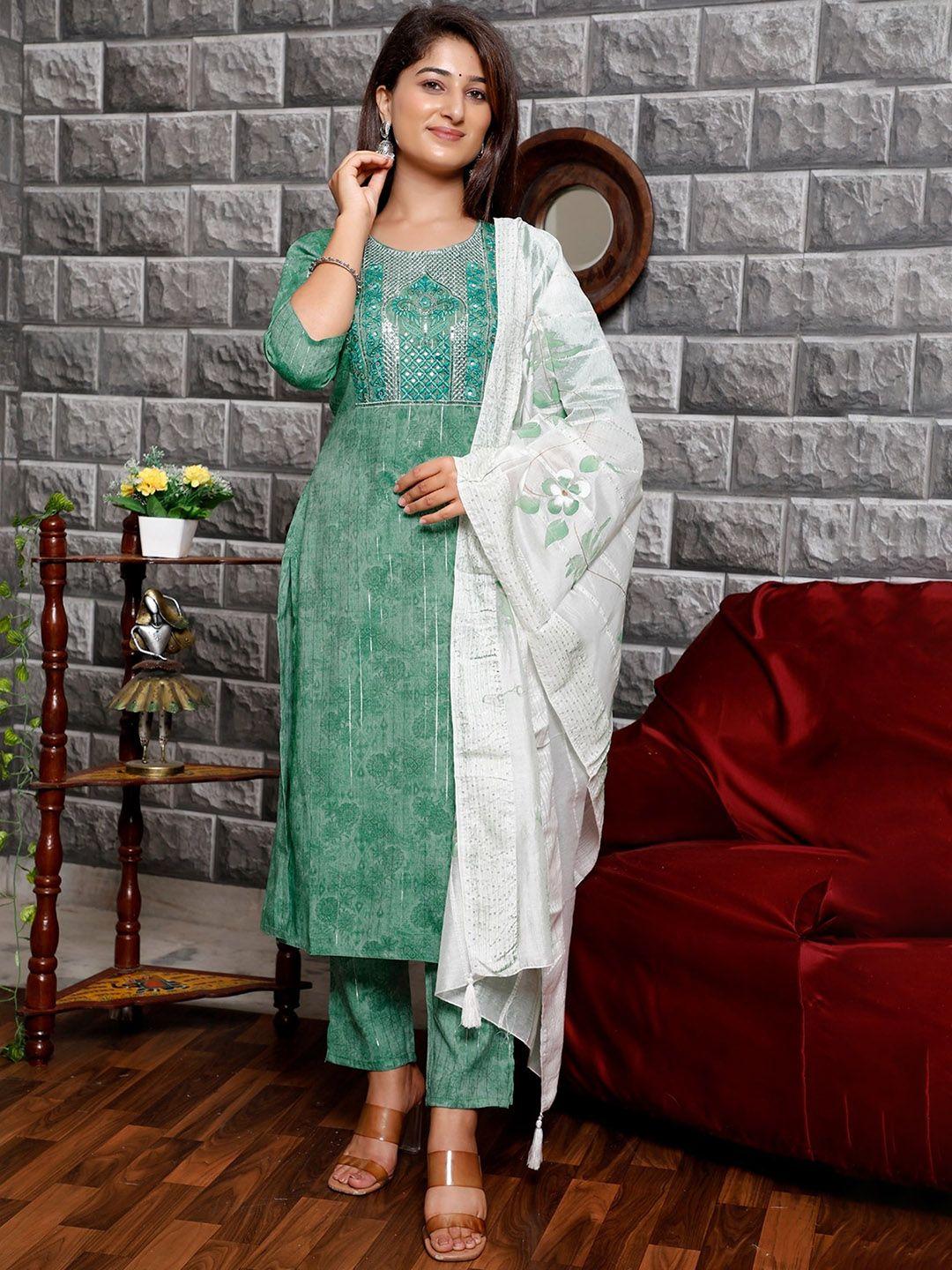 aaryahi ethnic motifs printed pure cotton kurta & trousers with dupatta