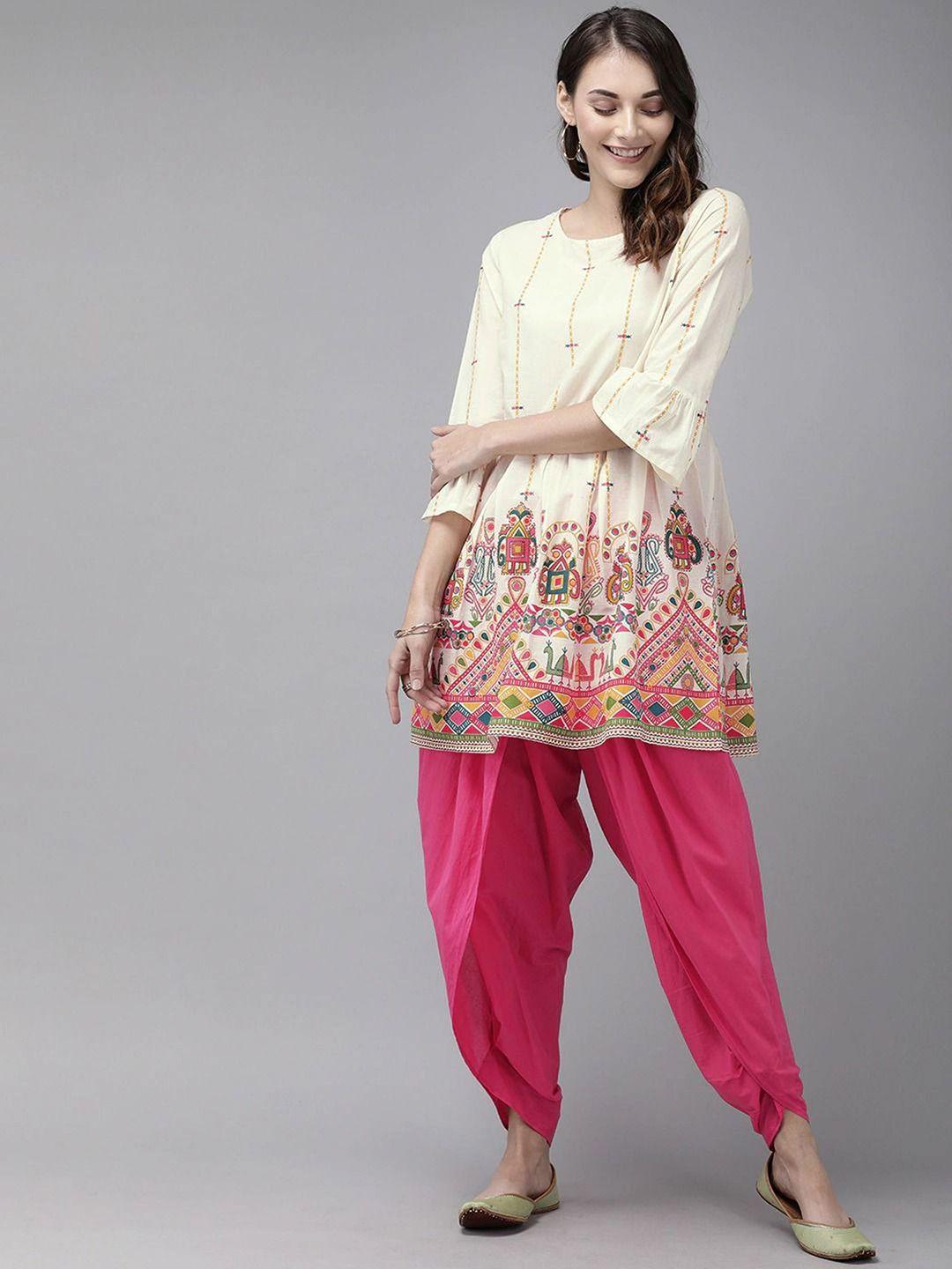 aaryahi ethnic motifs printed pure cotton kurta with dhoti pants