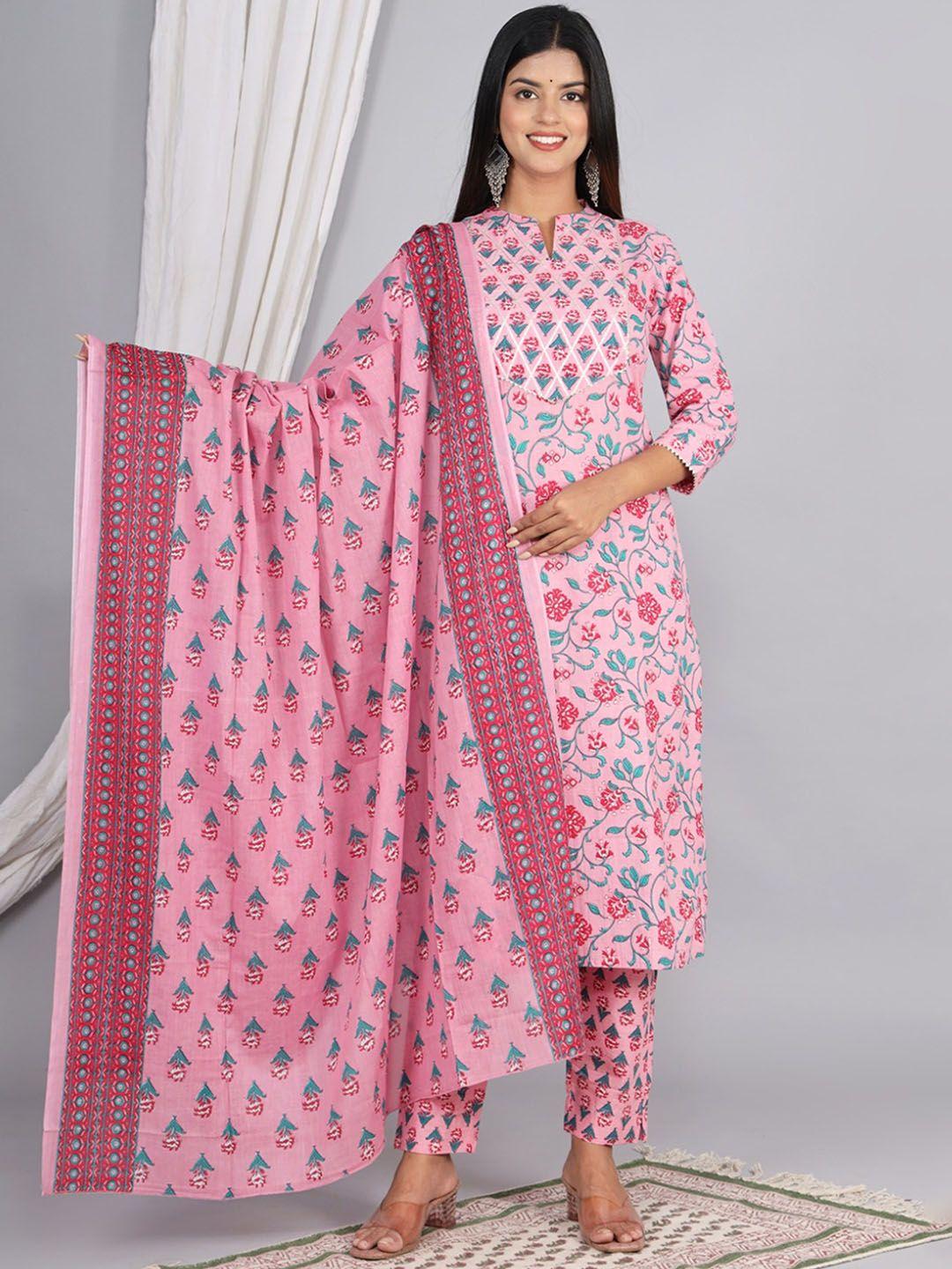 aaryahi floral printed gotta patti pure cotton kurta with trousers & dupatta