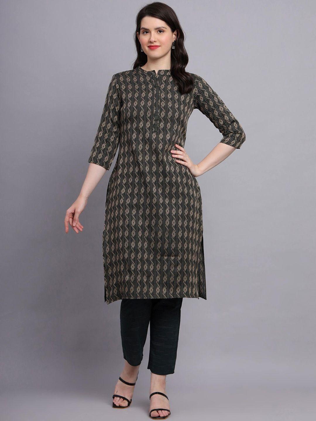 aaryahi women black printed regular pure cotton kurti with trousers