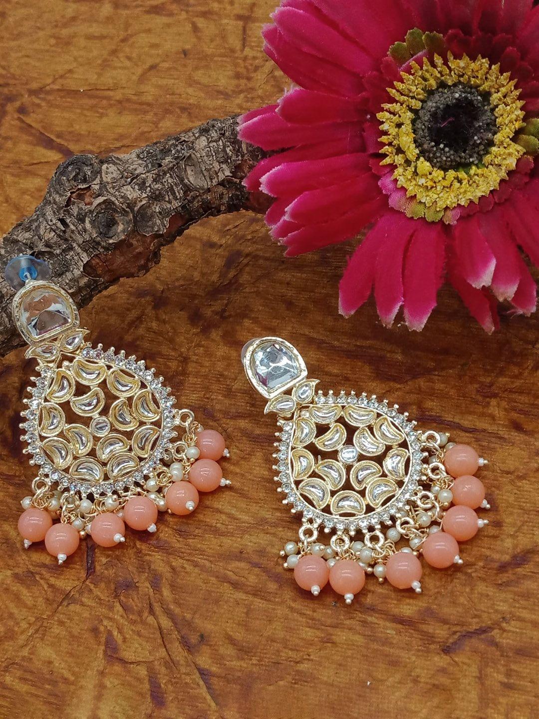 aashish imitation gold plated stone and beads studded drop earrings