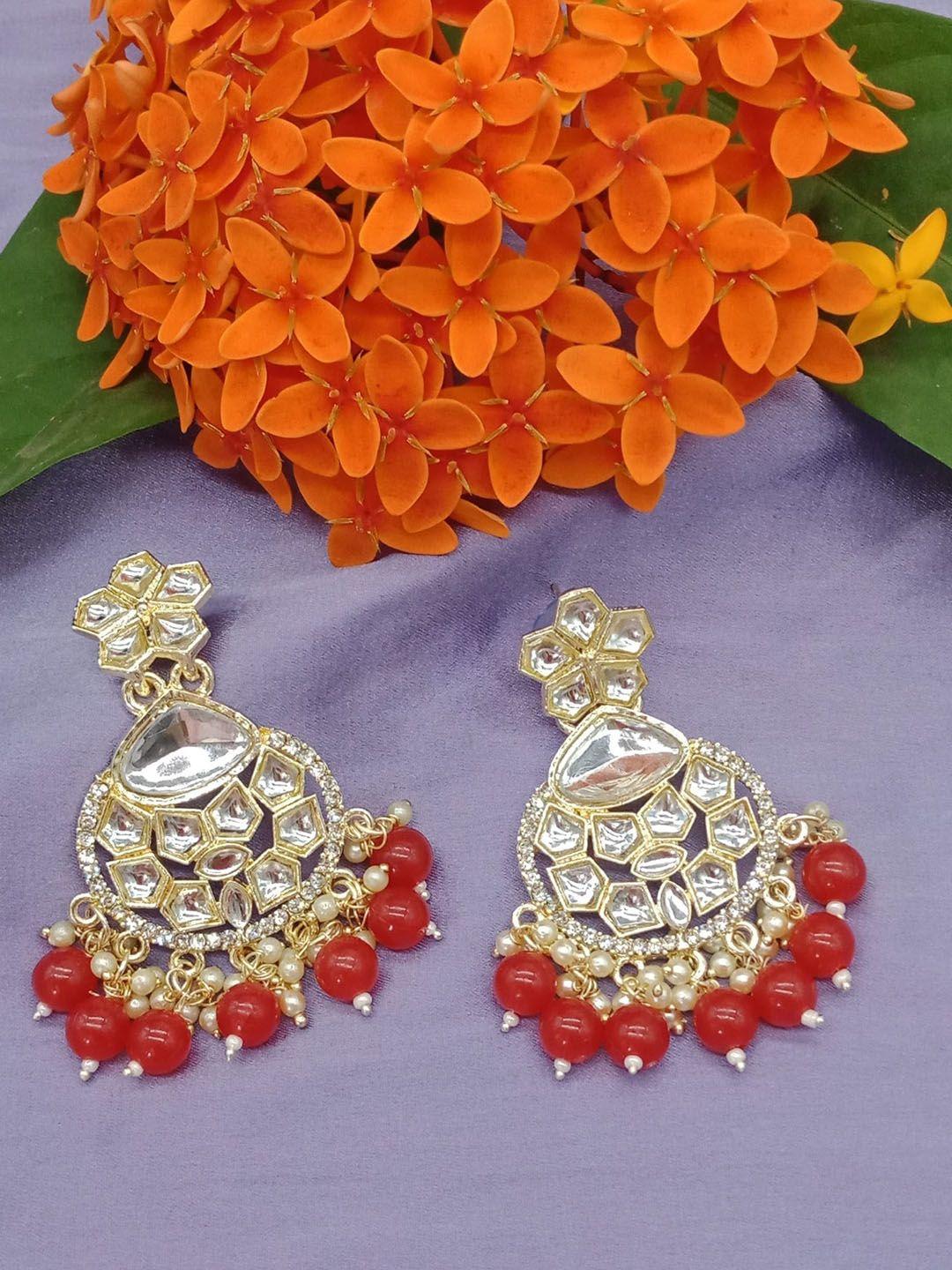 aashish imitation gold-plated contemporary kundan chandbalis earrings