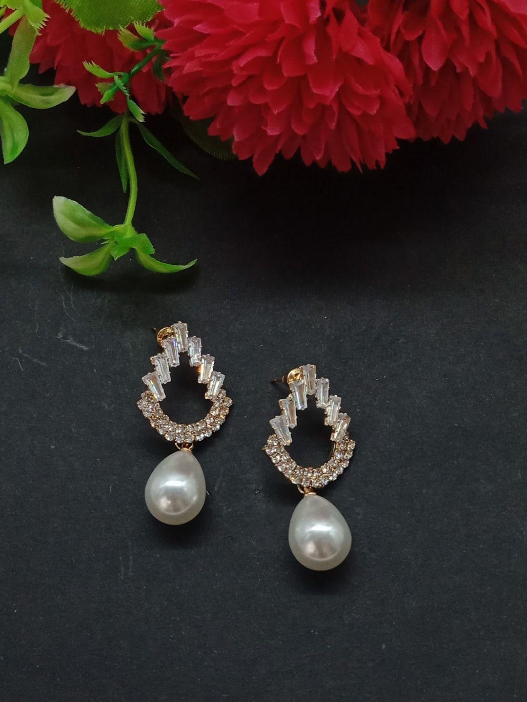 aashish imitation gold-plated american diamond contemporary drop earrings