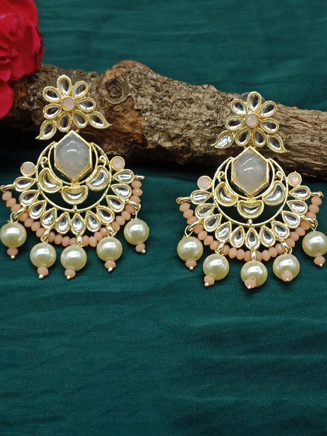 aashish imitation gold-plated contemporary kundan drop earrings