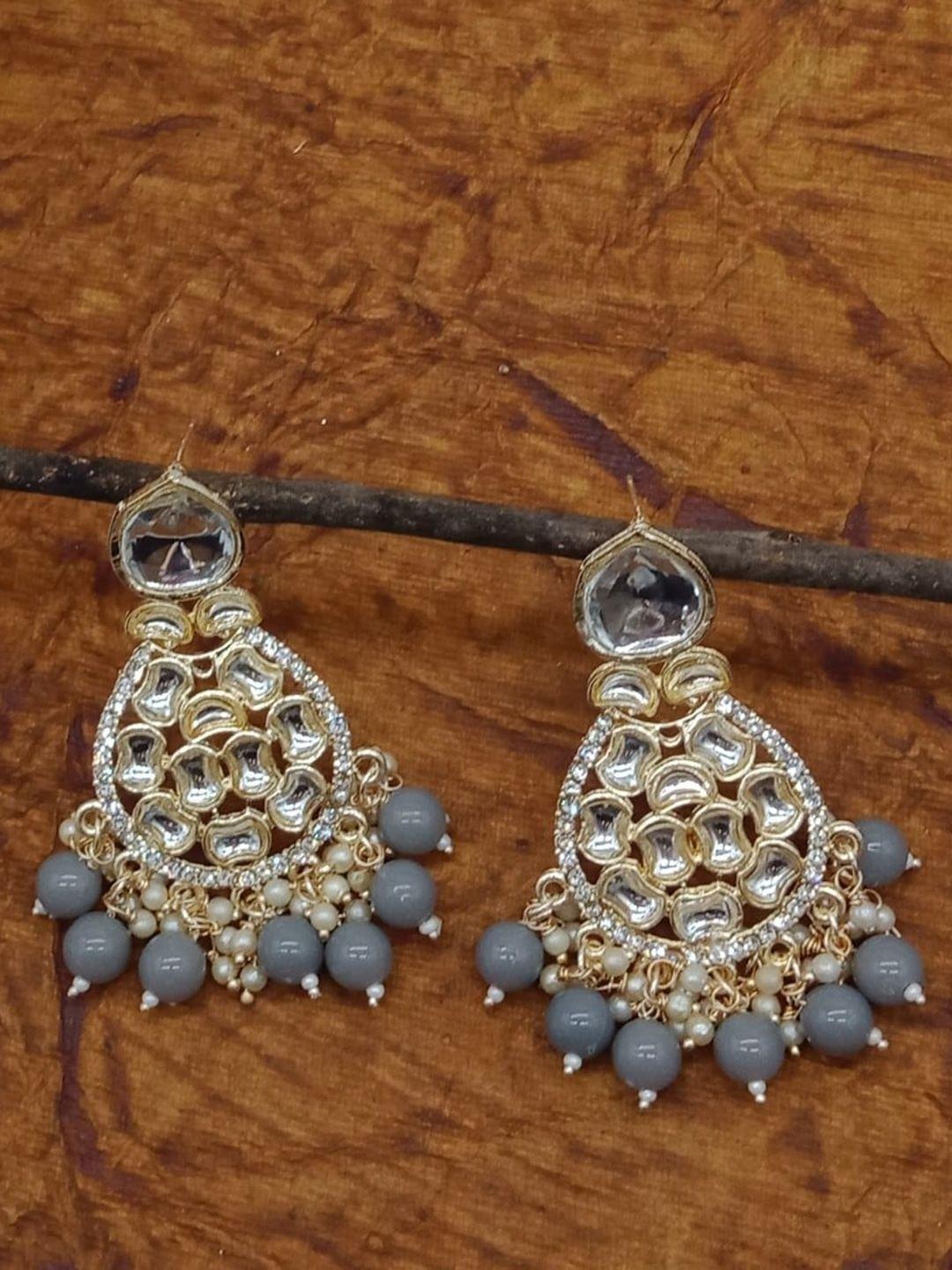 aashish imitation gold-plated kundan contemporary drop earrings