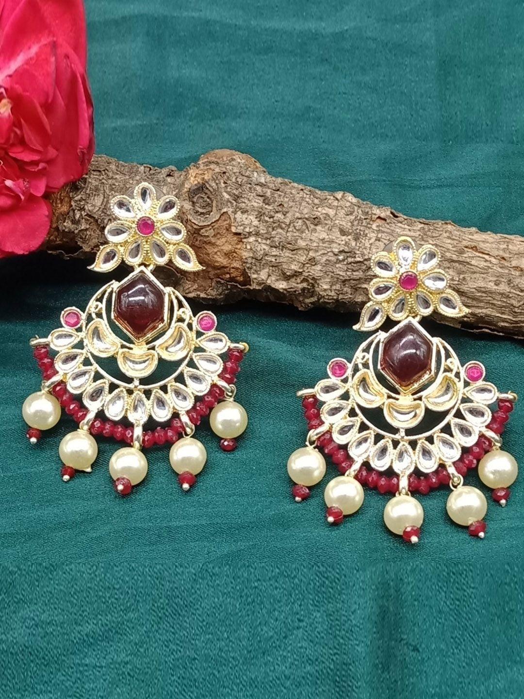 aashish imitation gold-plated kundan contemporary drop earrings