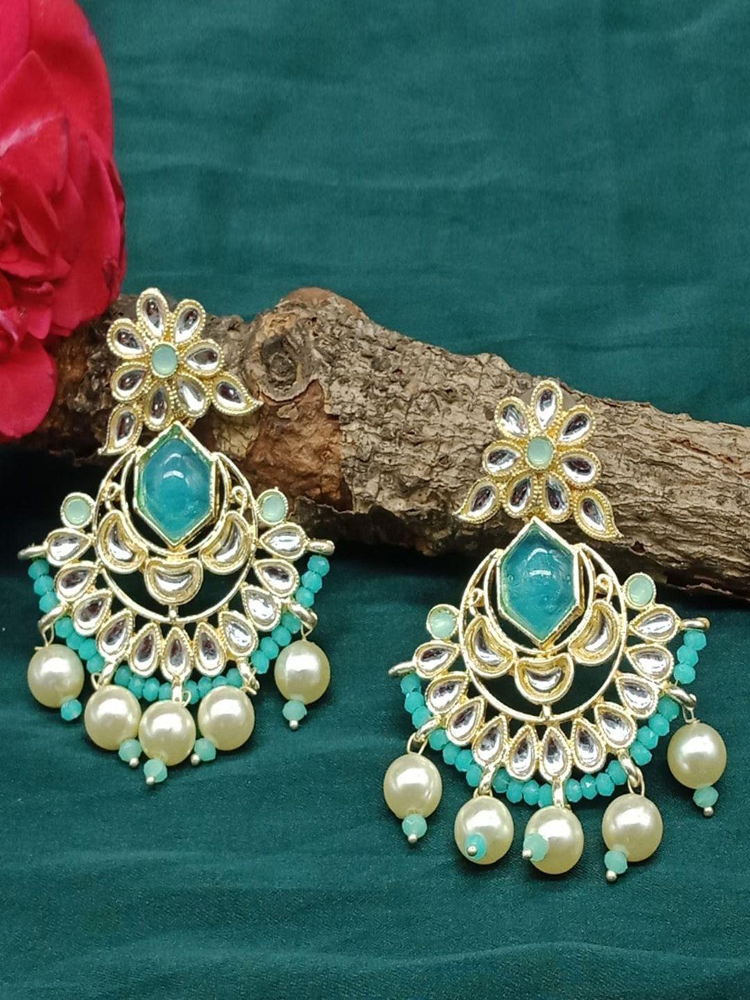 aashish imitation gold-plated kundan contemporary drop earrings
