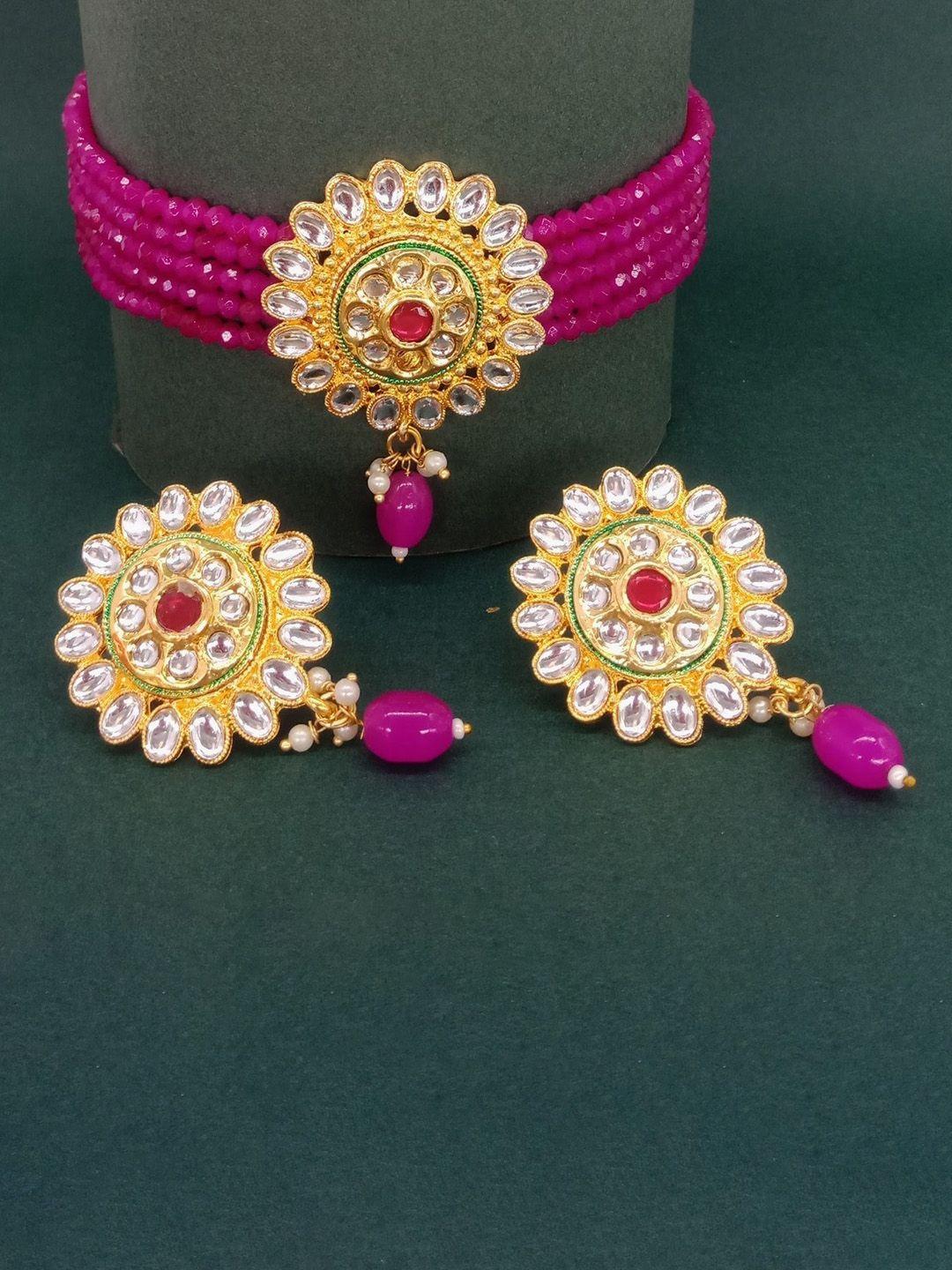 aashish imitation gold-plated kundan-studded & beaded jewellery set