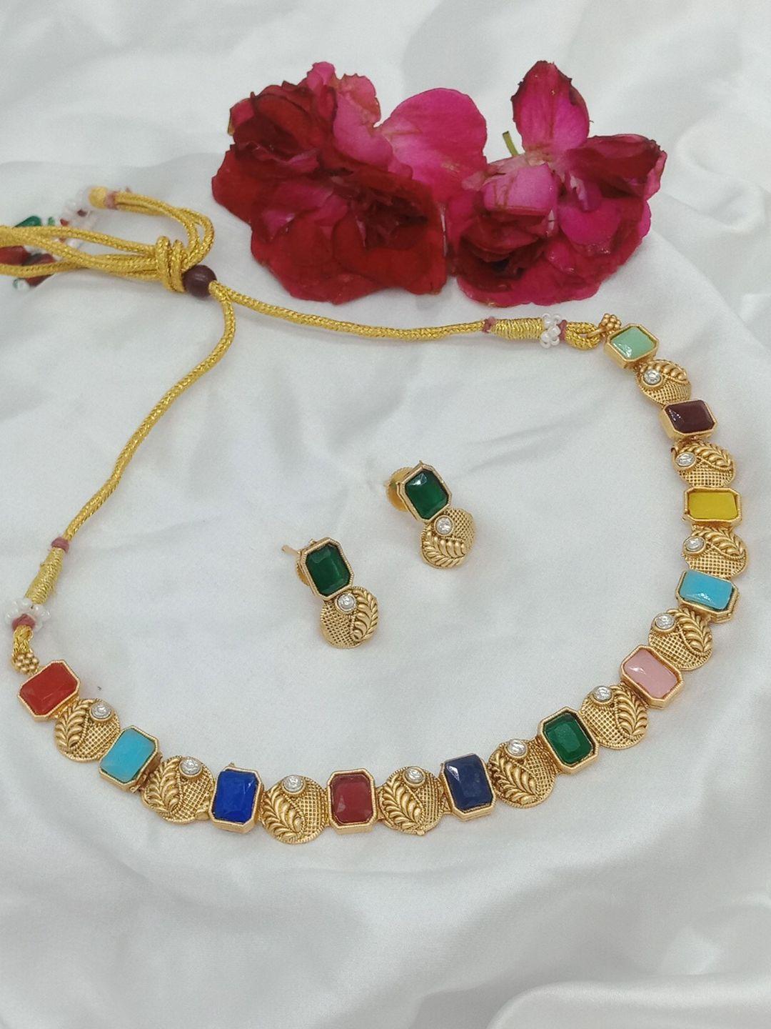 aashish imitation gold-plated kundan-studded & beaded jewellery set