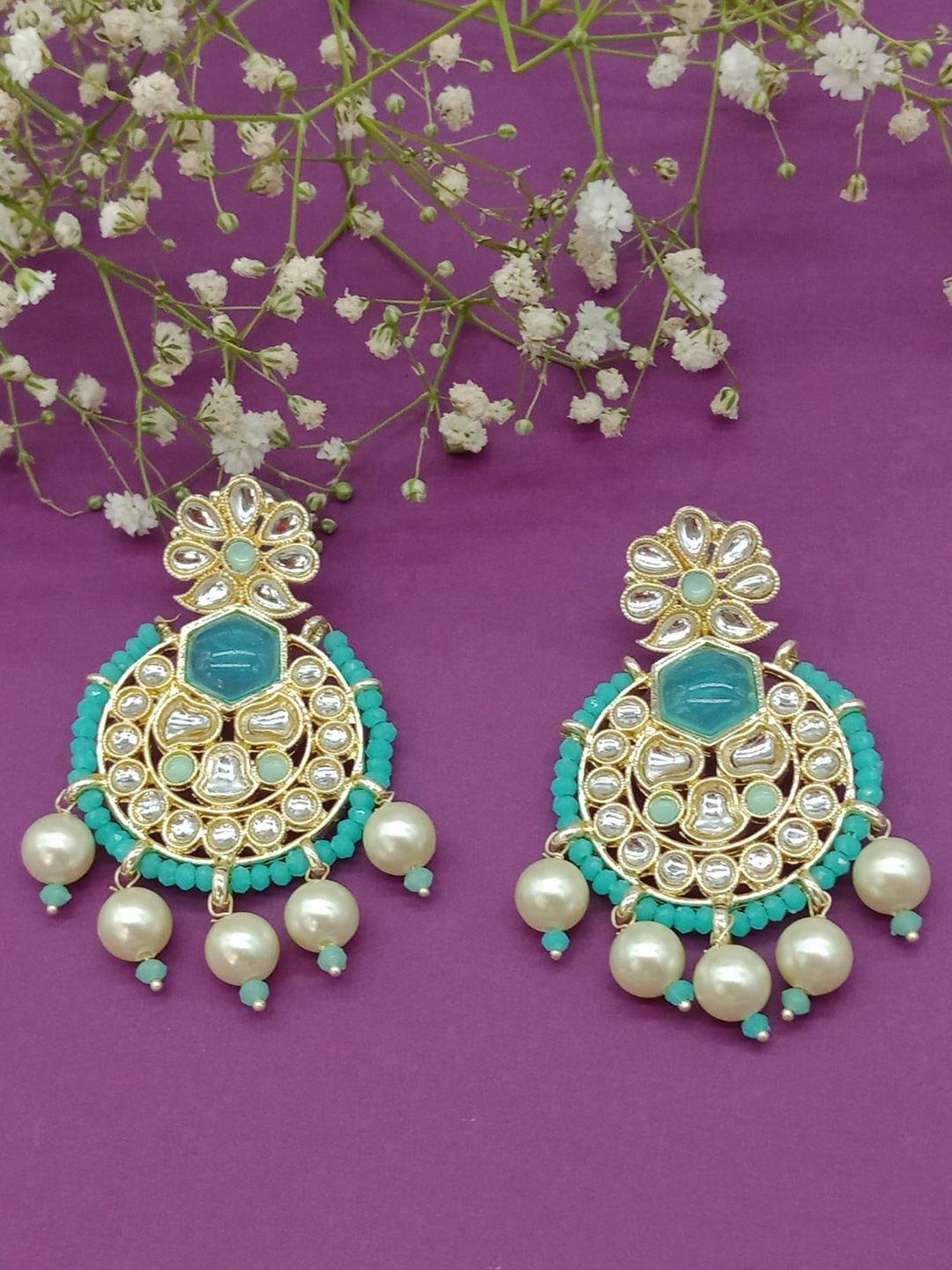 aashish imitation gold-plated kundan studded & pearls beaded chandbalis