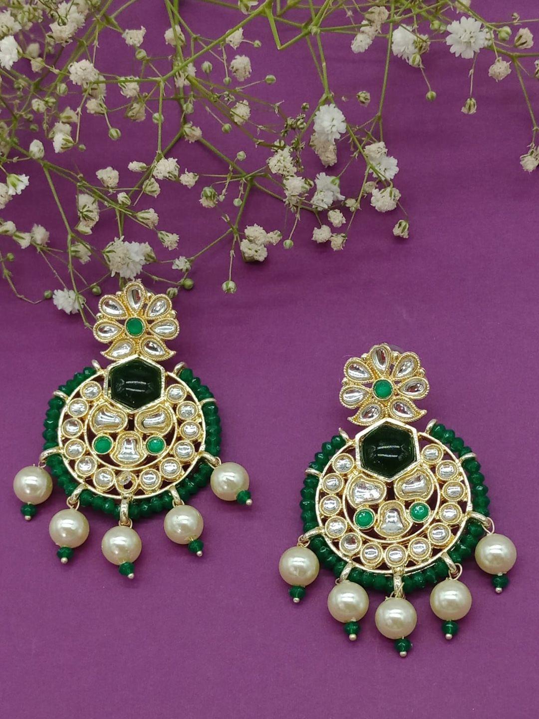 aashish imitation gold-plated kundan studded & pearls beaded chandbalis
