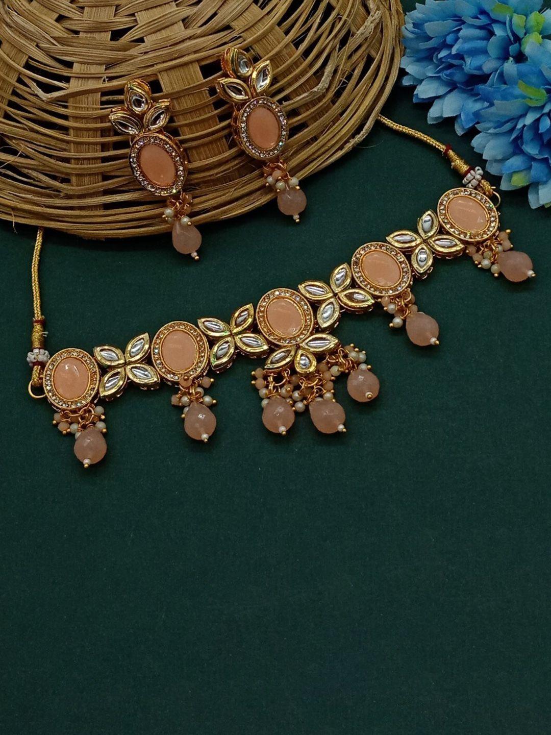 aashish imitation gold-plated kundan-studded choker jewellery set