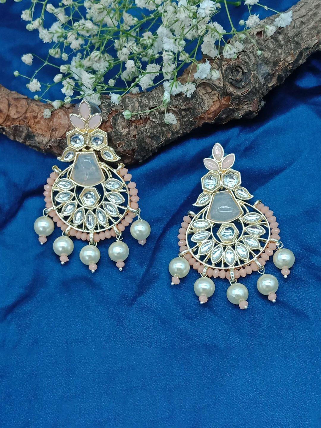 aashish imitation peach-coloured contemporary chandbalis earrings