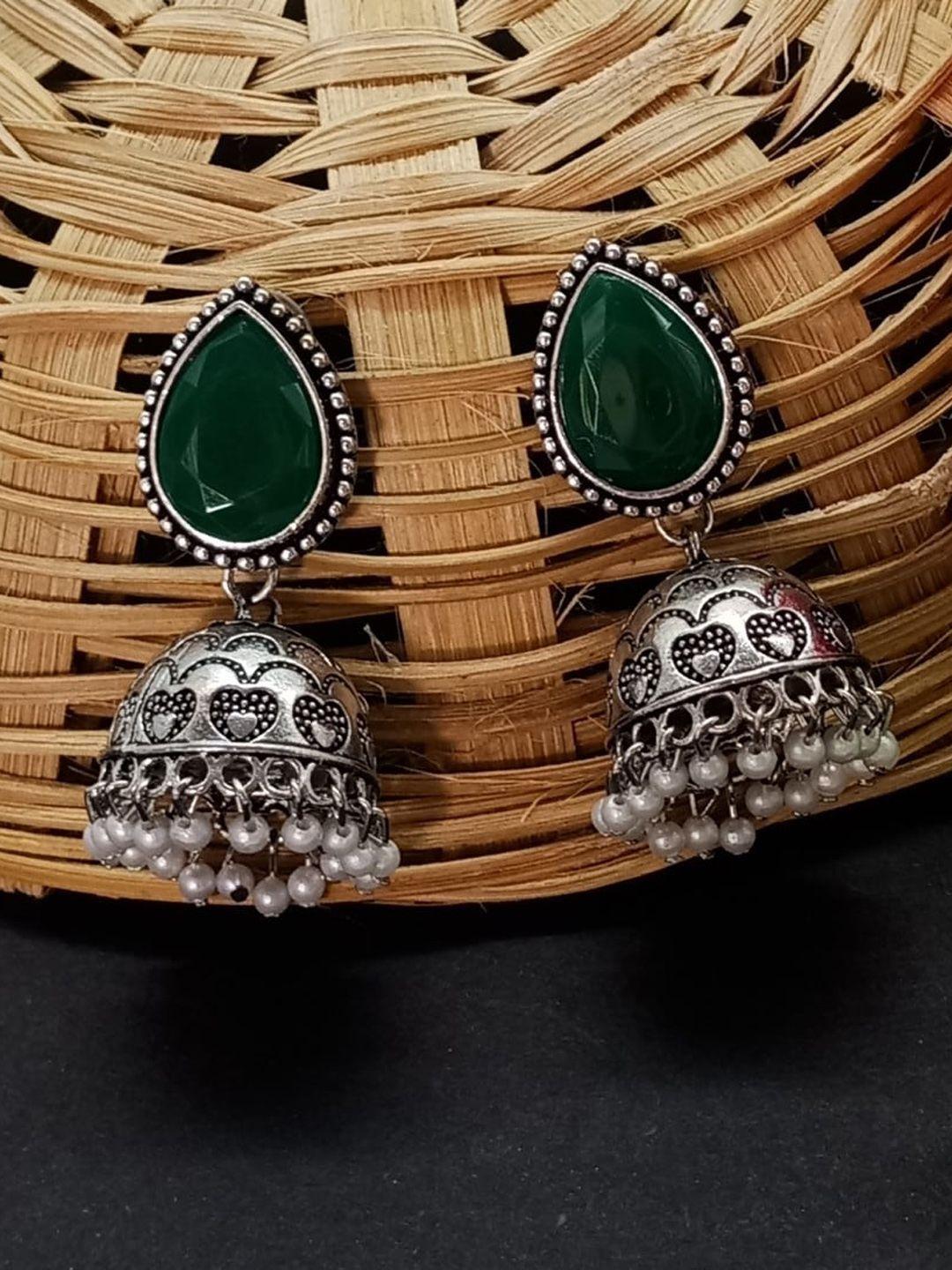 aashish imitation rhodium-plated dome shaped oxidised jhumkas