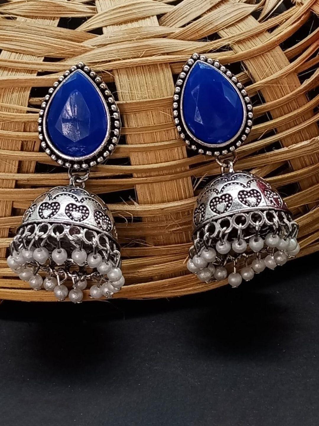 aashish imitation rhodium-plated dome shaped oxidised jhumkas