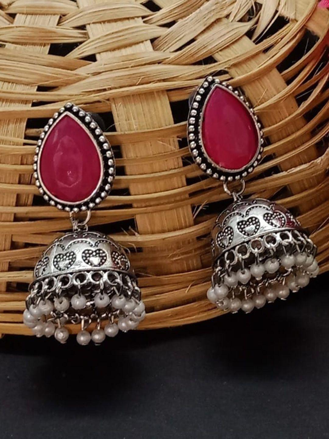 aashish imitation rhodium-plated dome shaped oxidised jhumkas