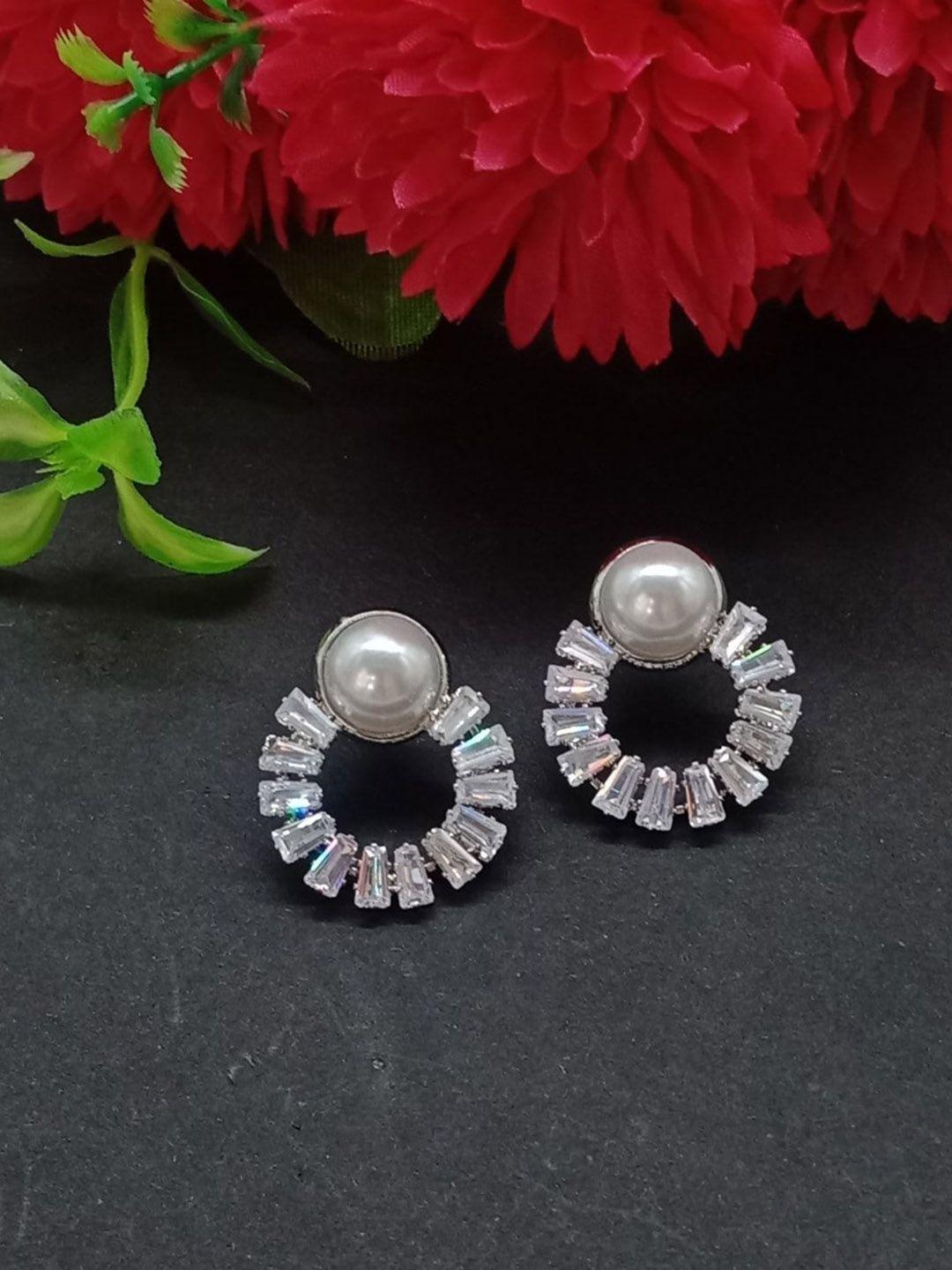 aashish imitation silver-plated american diamond contemporary studs