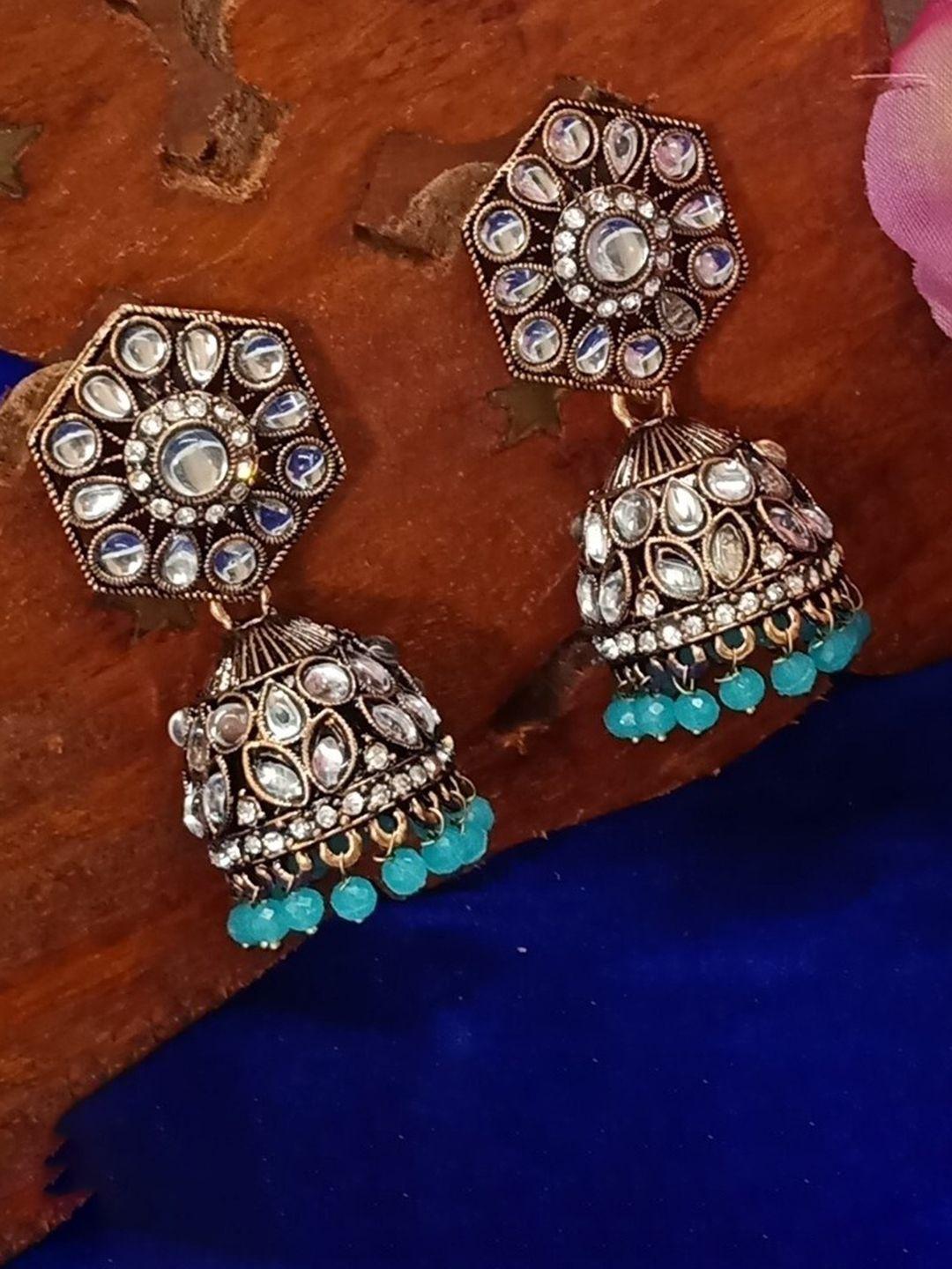aashish imitation turquoise blue jhumkas earrings