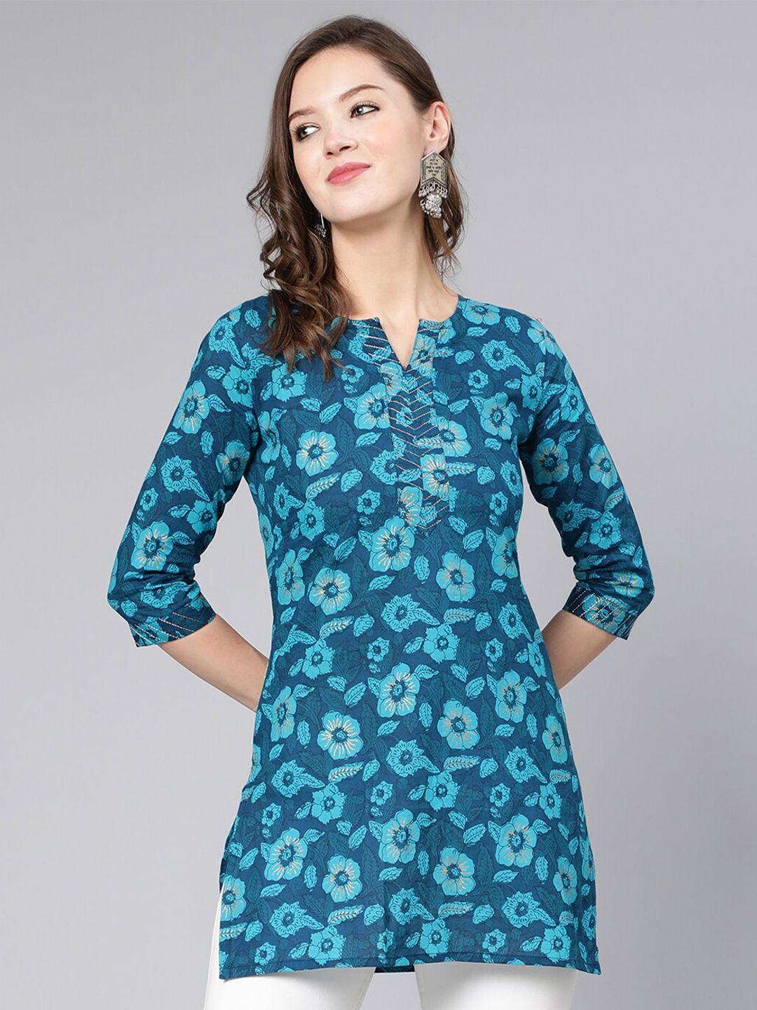 aasi - house of nayo floral printed pure cotton notched neck straight kurti