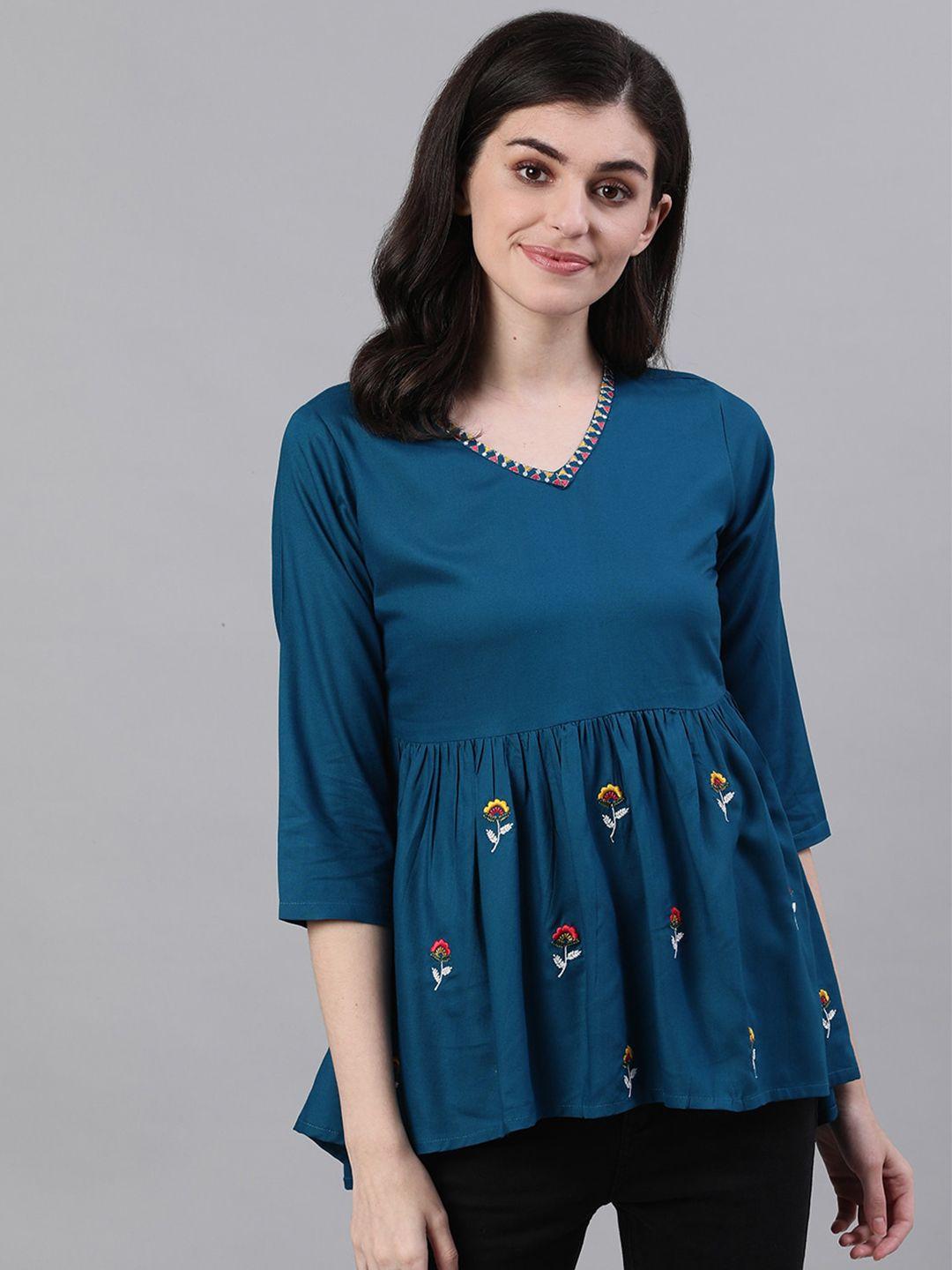 aasi - house of nayo teal & white embroidered tunic