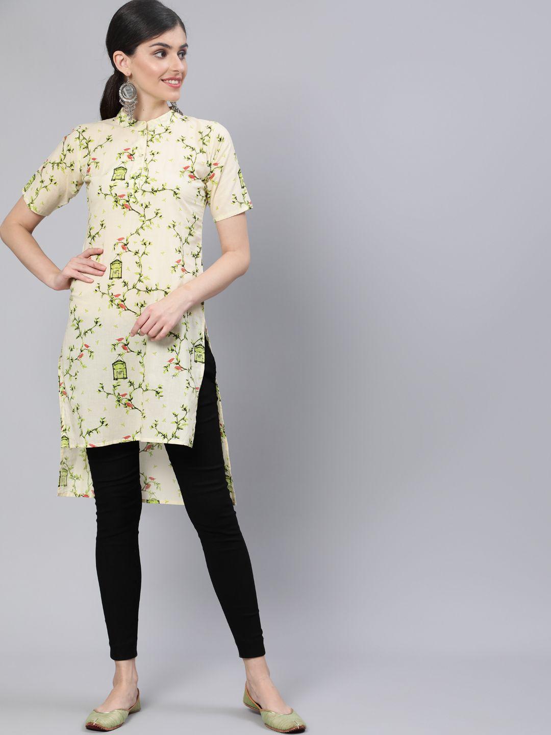 aasi - house of nayo women green & yellow floral printed kurta