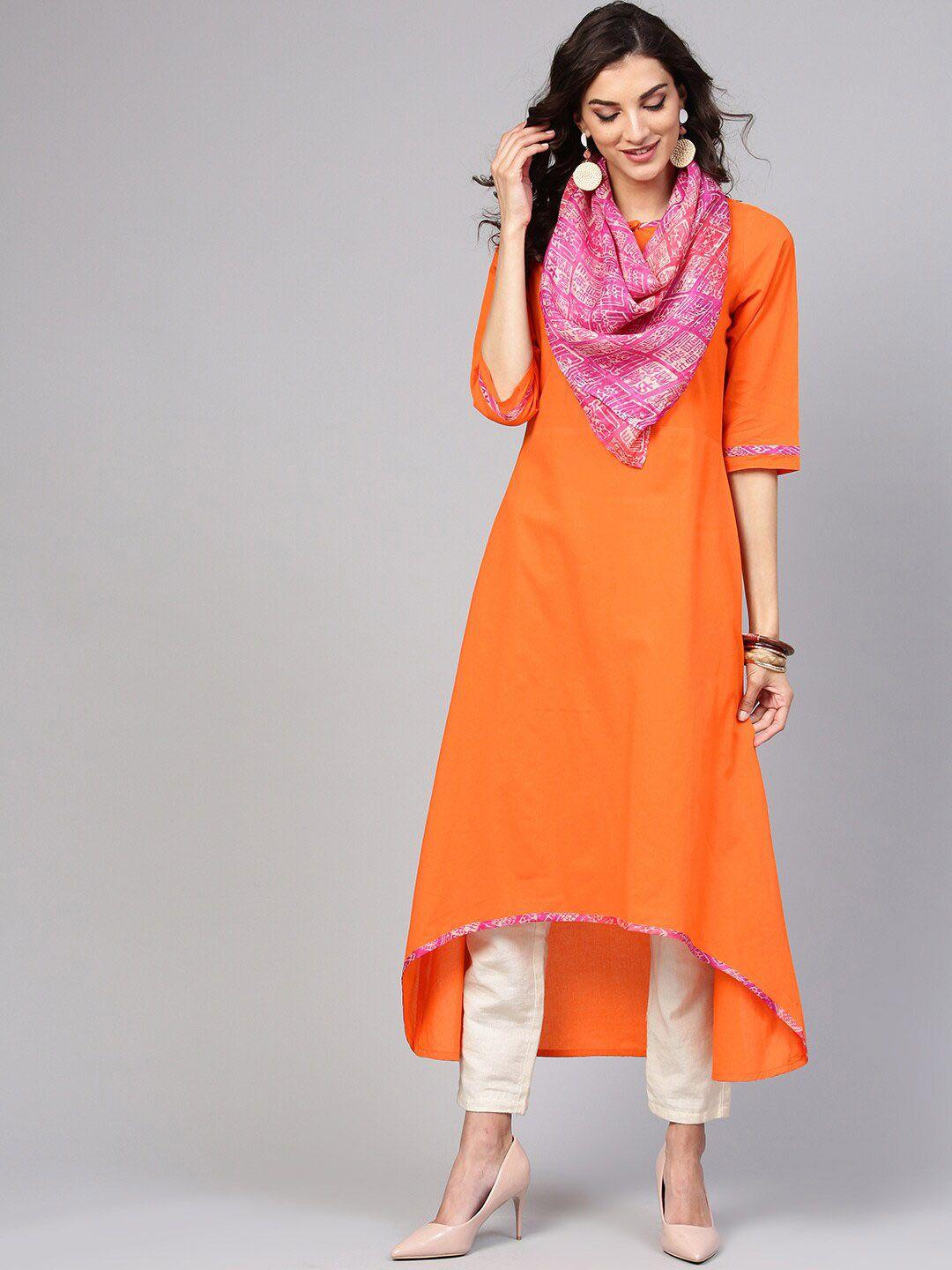 aasi - house of nayo women orange solid kurta