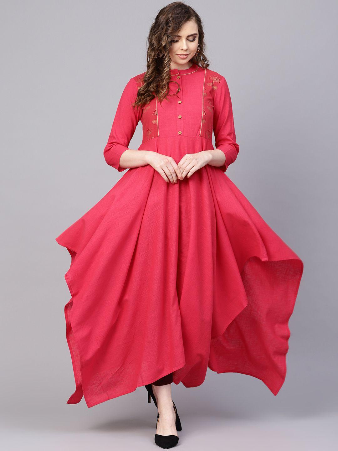 aasi - house of nayo women pink yoke design asymmetric a-line kurta