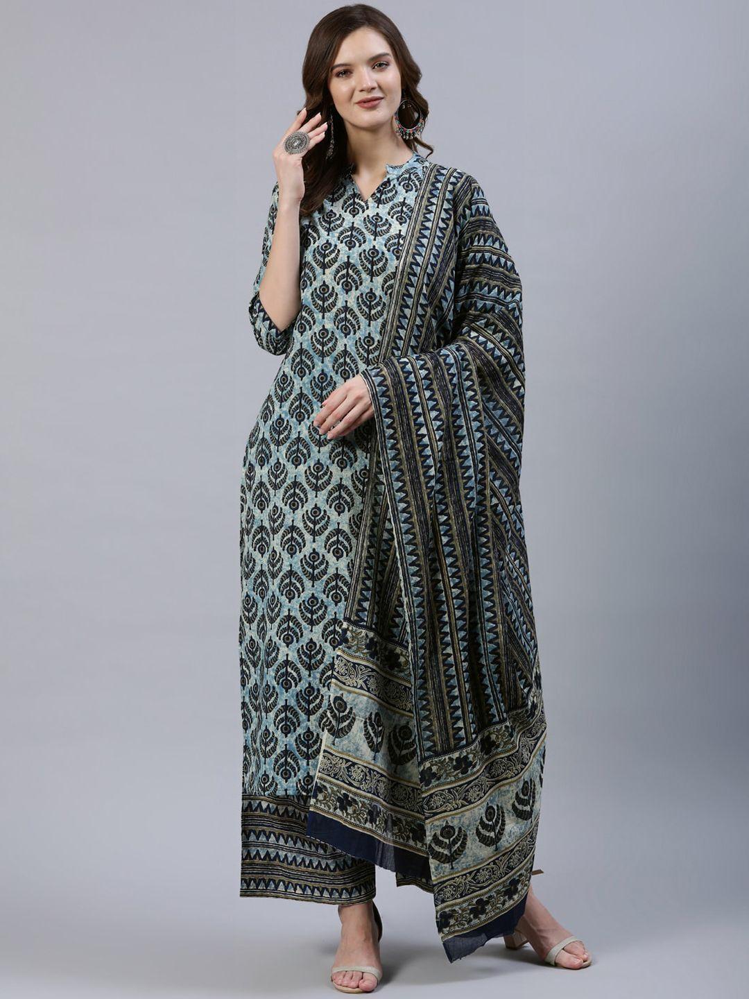 aasi - house of nayo women printed pure cotton kurta with palazzos &  dupatta