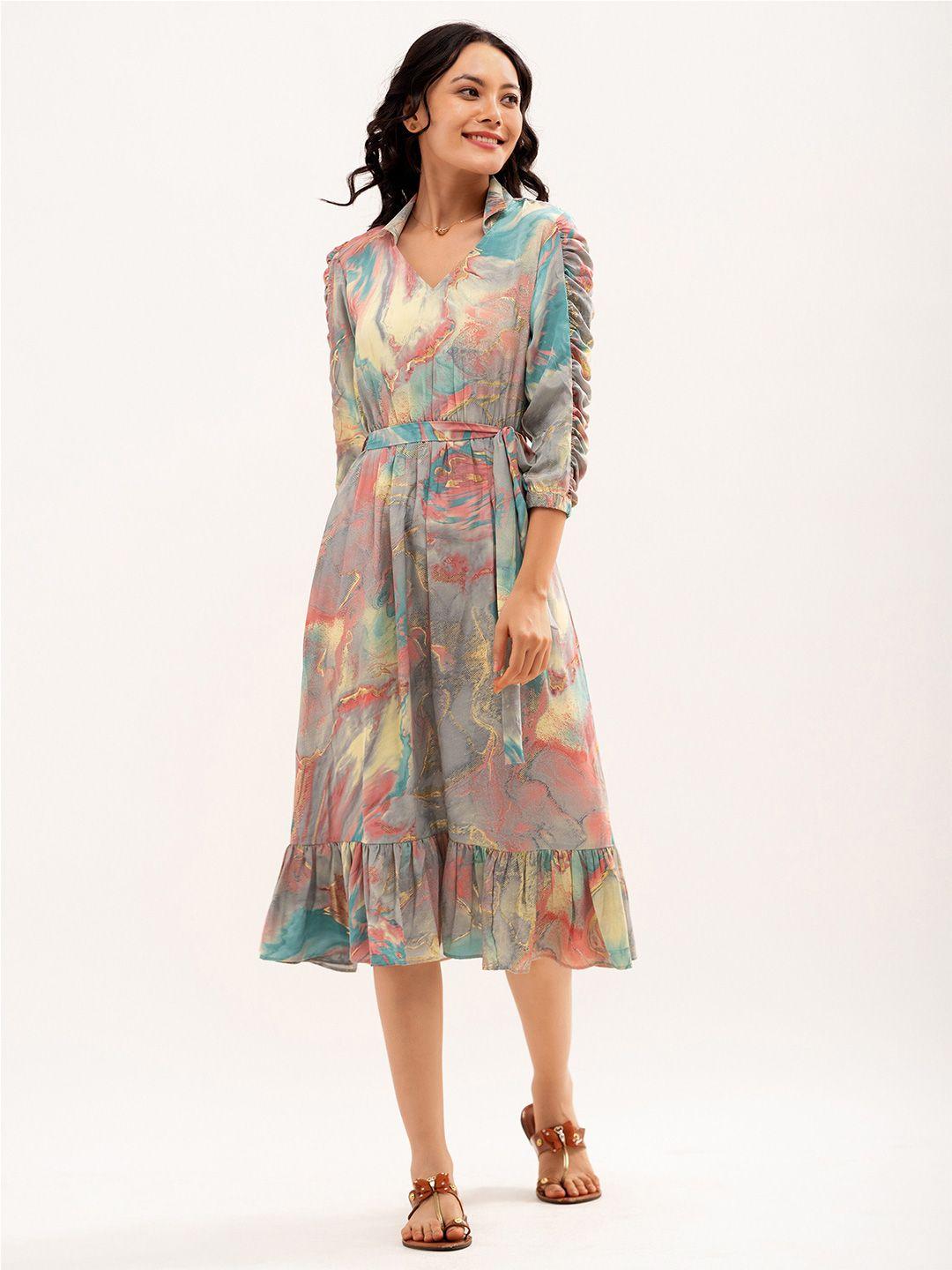 aask multicoloured print fit & flare midi dress