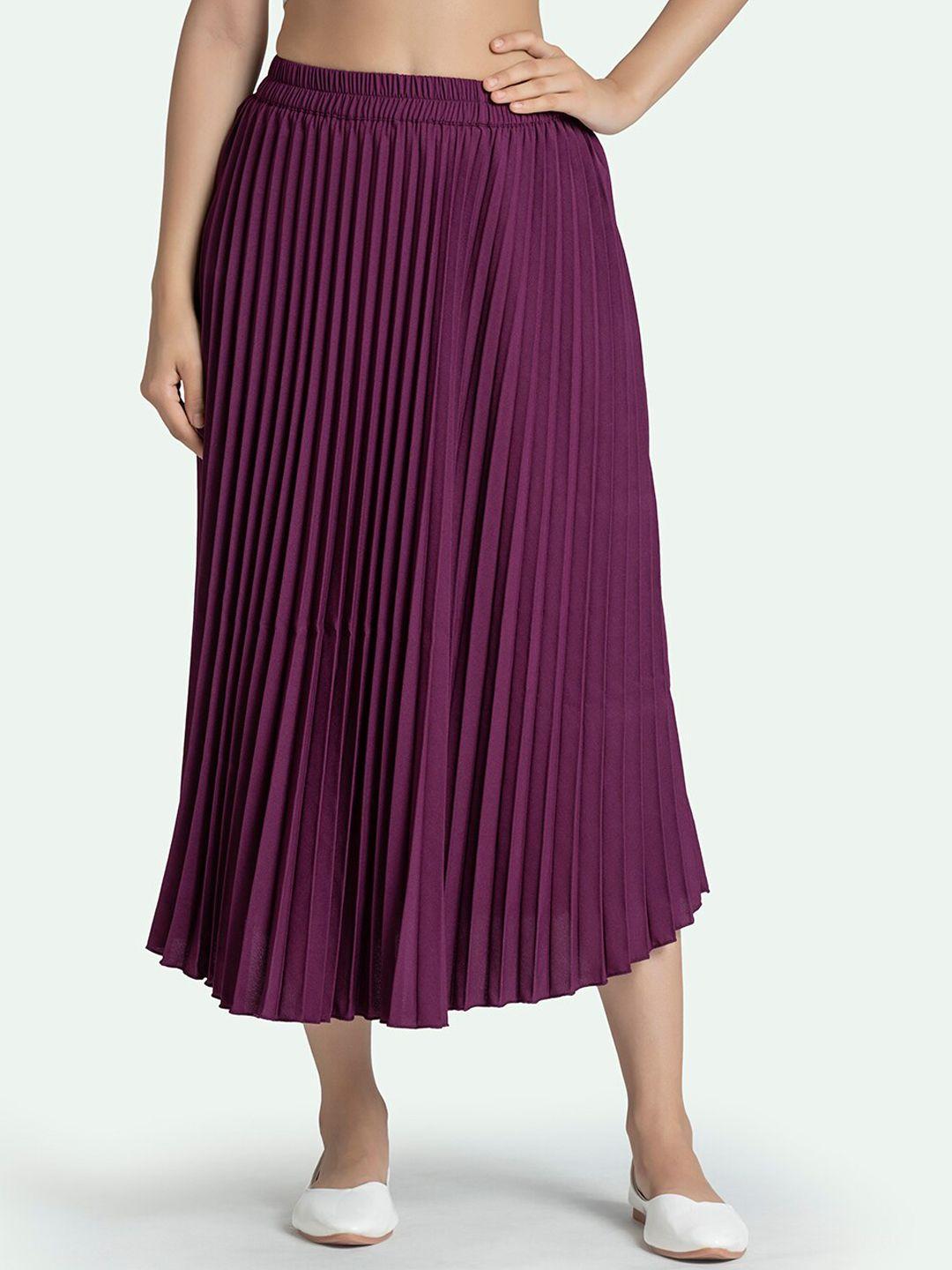 aask purple accordion pleats a-line maxi skirt
