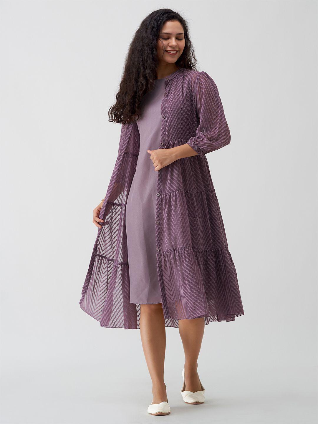 aask round neck a-line dress with shrug