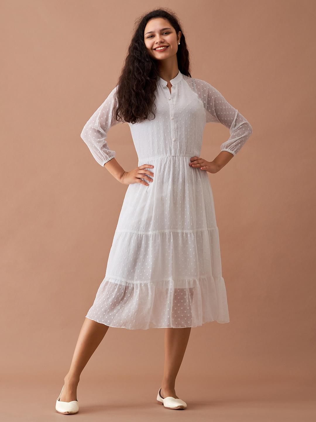aask self design gathered tiered fit & flare midi dress