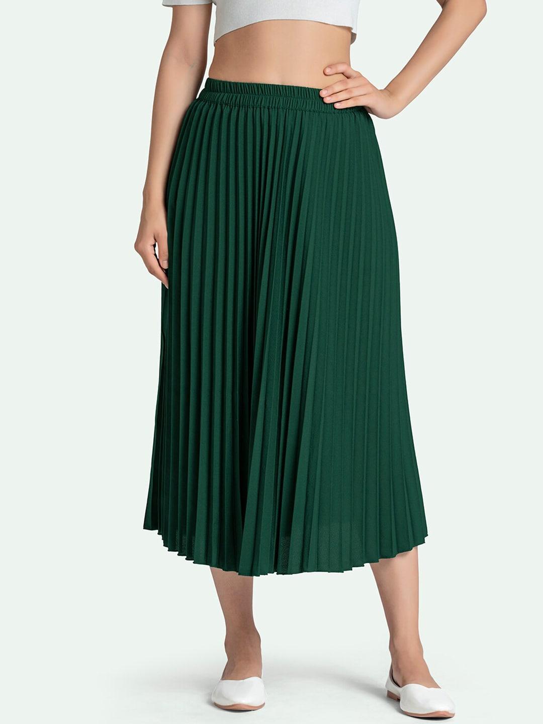 aask women green accordion pleated skirts